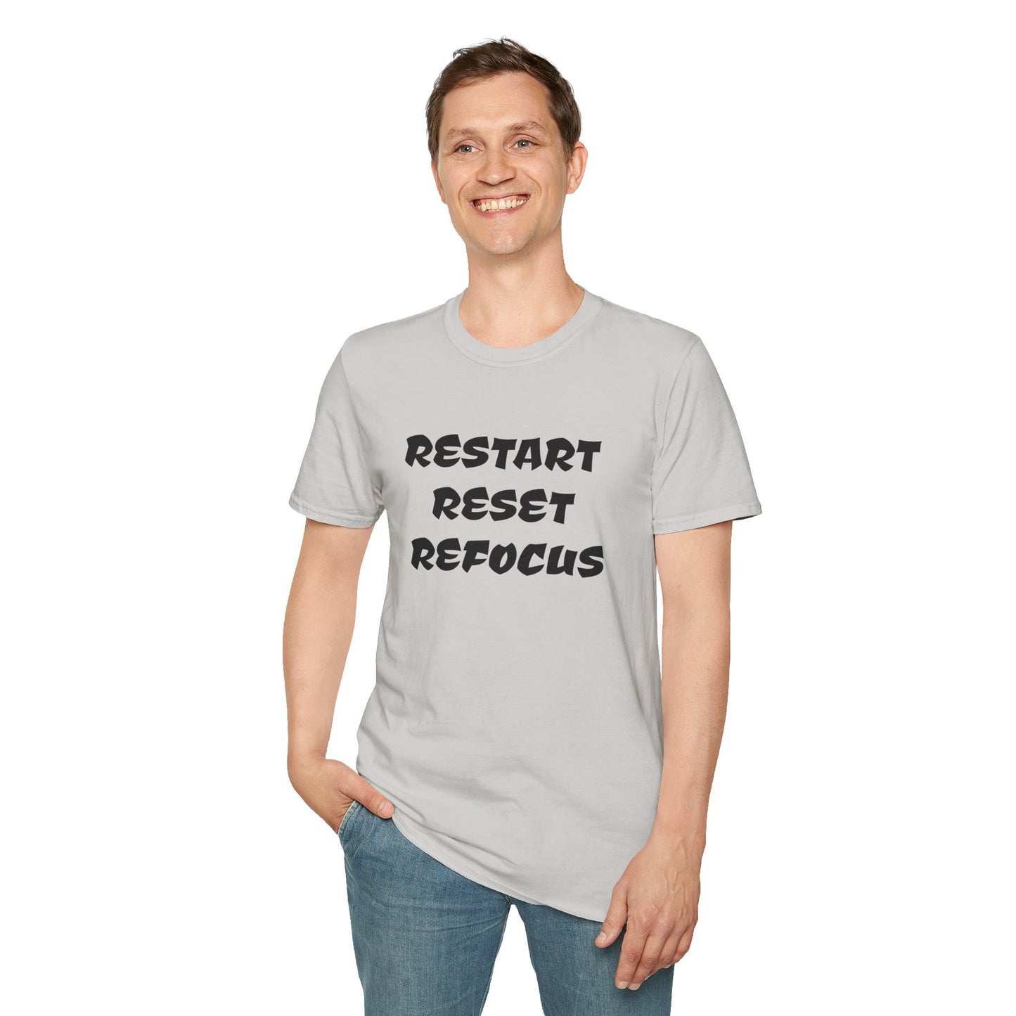 RESTART RESET REFOCUS - Unisex Softstyle T-Shirt 100% Cotton Graphic