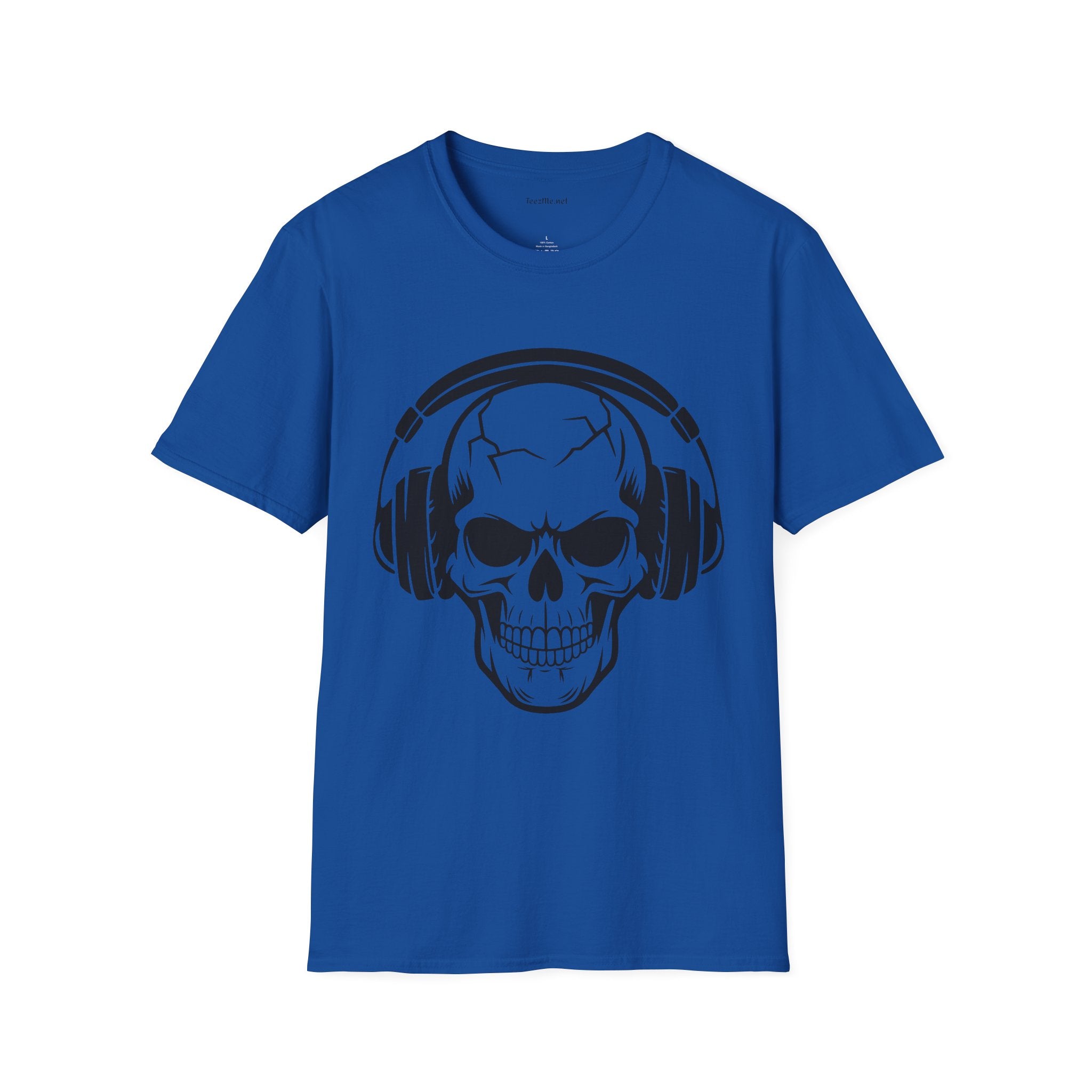 Skull wearing Headphones- Unisex Softstyle T-Shirt 100% Cotton Graphic