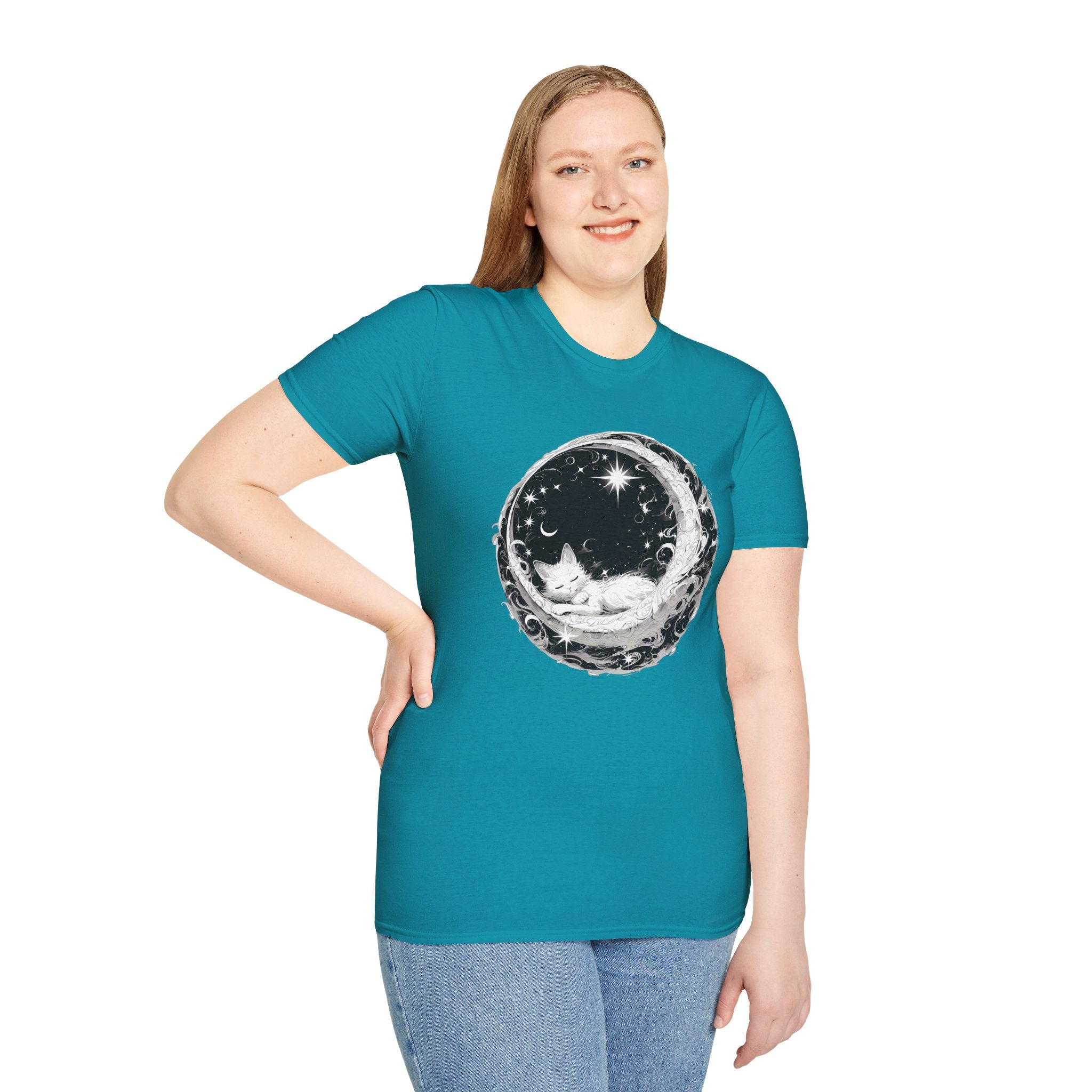 Moon Cat  - Unisex Softstyle T-Shirt 100% Cotton Graphic