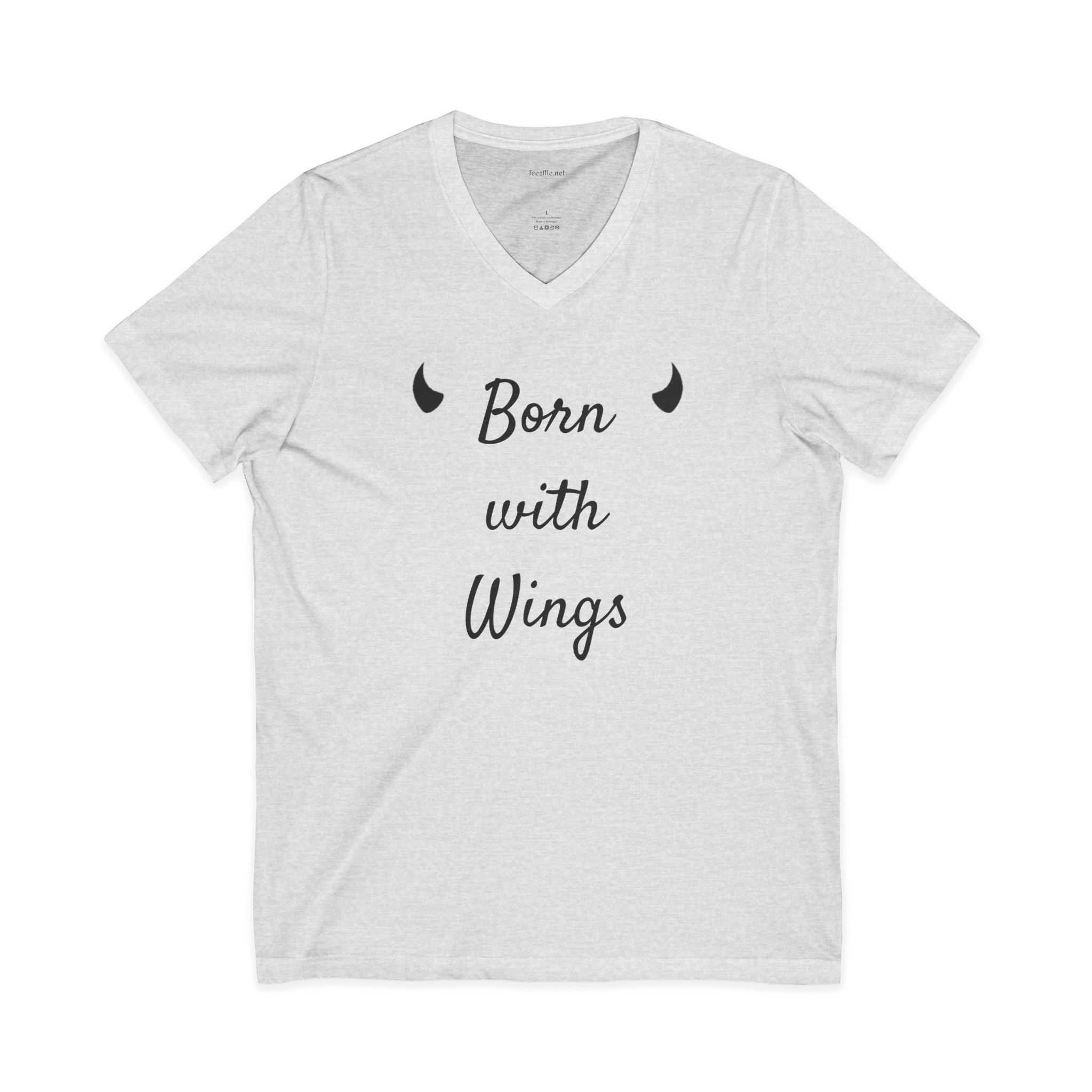 Born with Wings - Unisex Jersey Short Sleeve V-Neck Tee