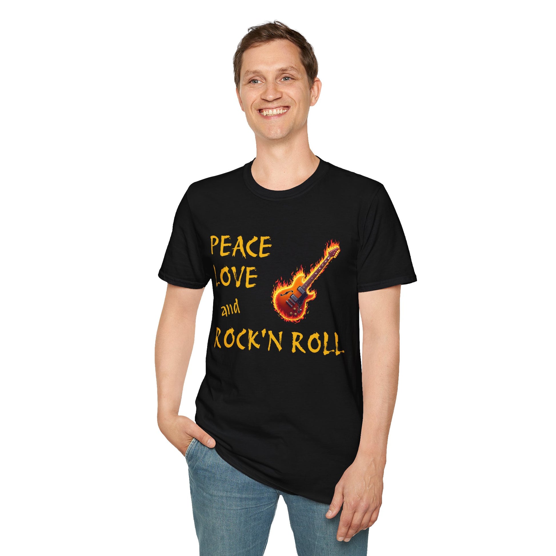 Peace Love and Rock'n Roll - Unisex Softstyle T-Shirt 100% Cotton Graphic