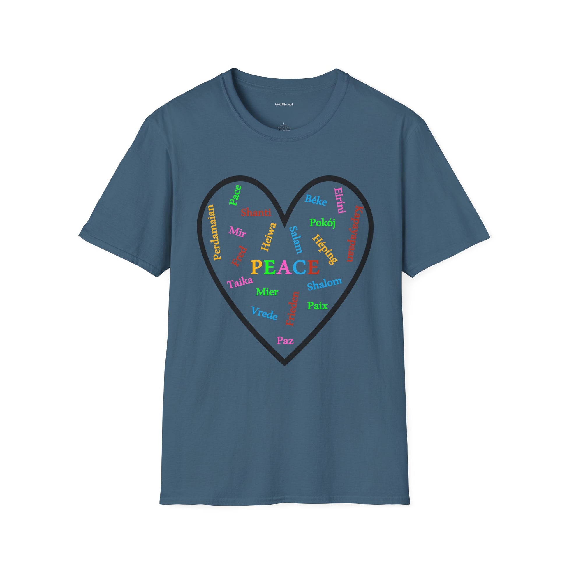 Peace in Multiple Languages Unisex Softstyle T-Shirt 100% Cotton Graphic