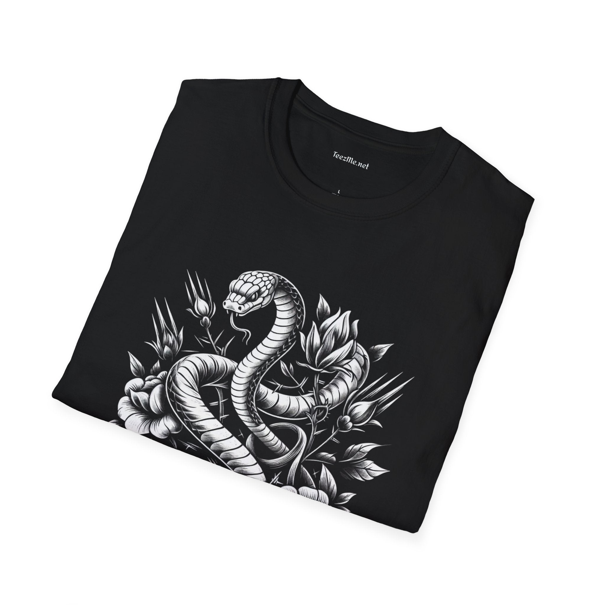Snake with Flowers Unisex Softstyle T-Shirt 100% Cotton Graphic