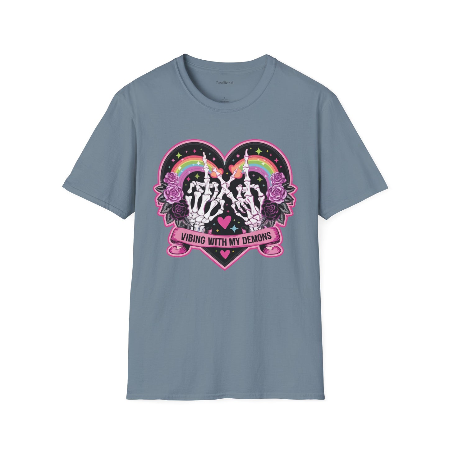 Vibing with My Demons Unisex Softstyle T-Shirt 100% Cotton Graphic