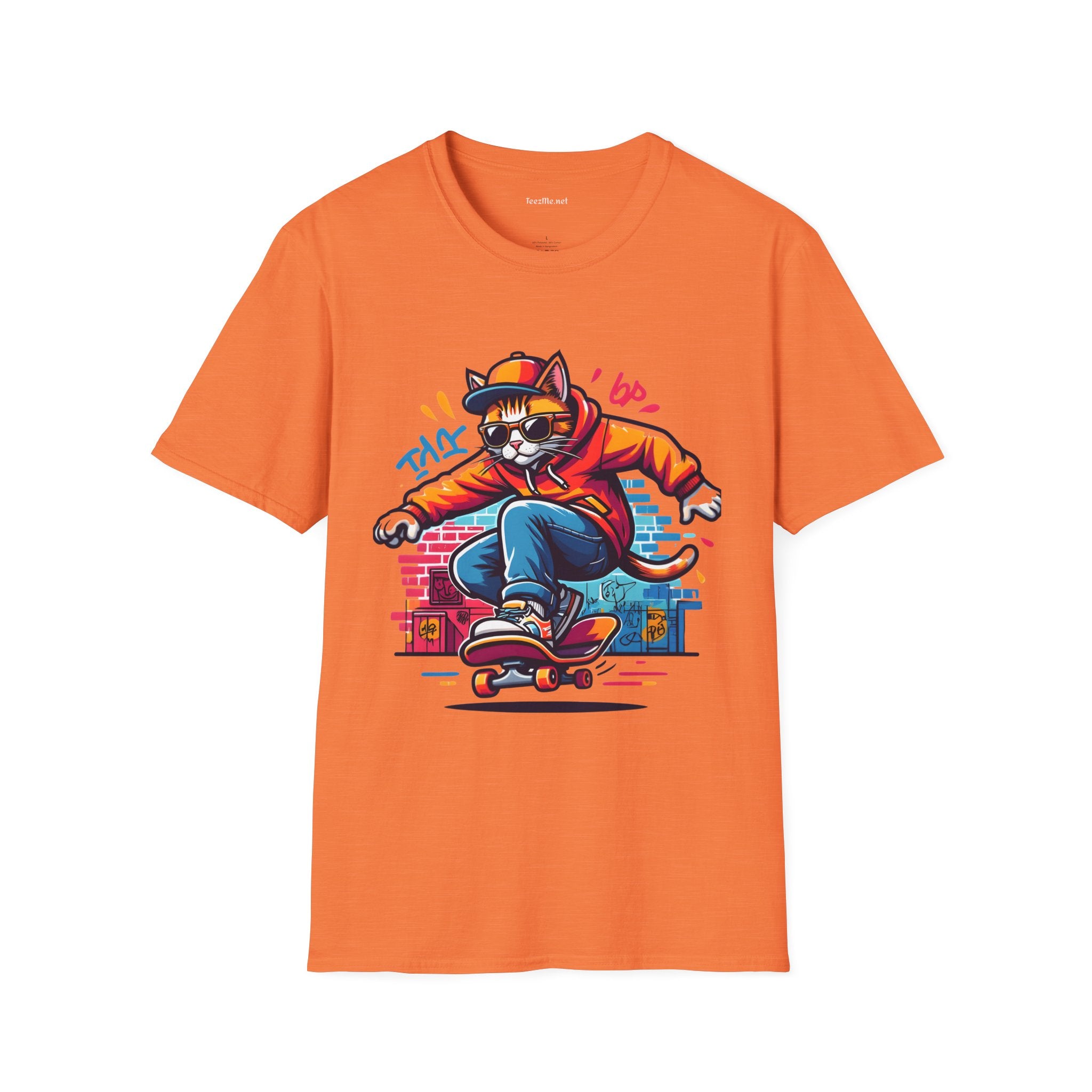 Skating Cool Cat (3) Unisex Softstyle T-Shirt 100% Cotton Graphic