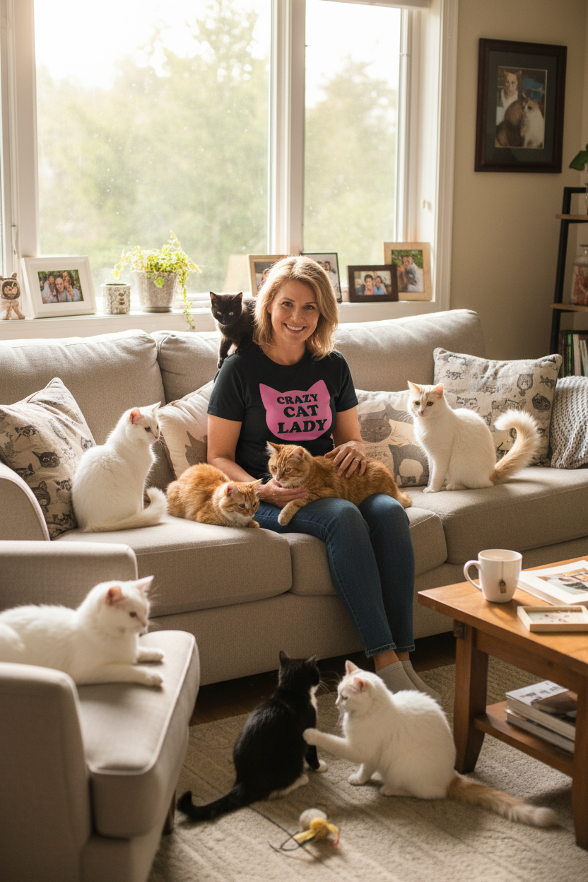 Crazy Cat Lady Unisex Softstyle T-Shirt 100% Cotton Graphic