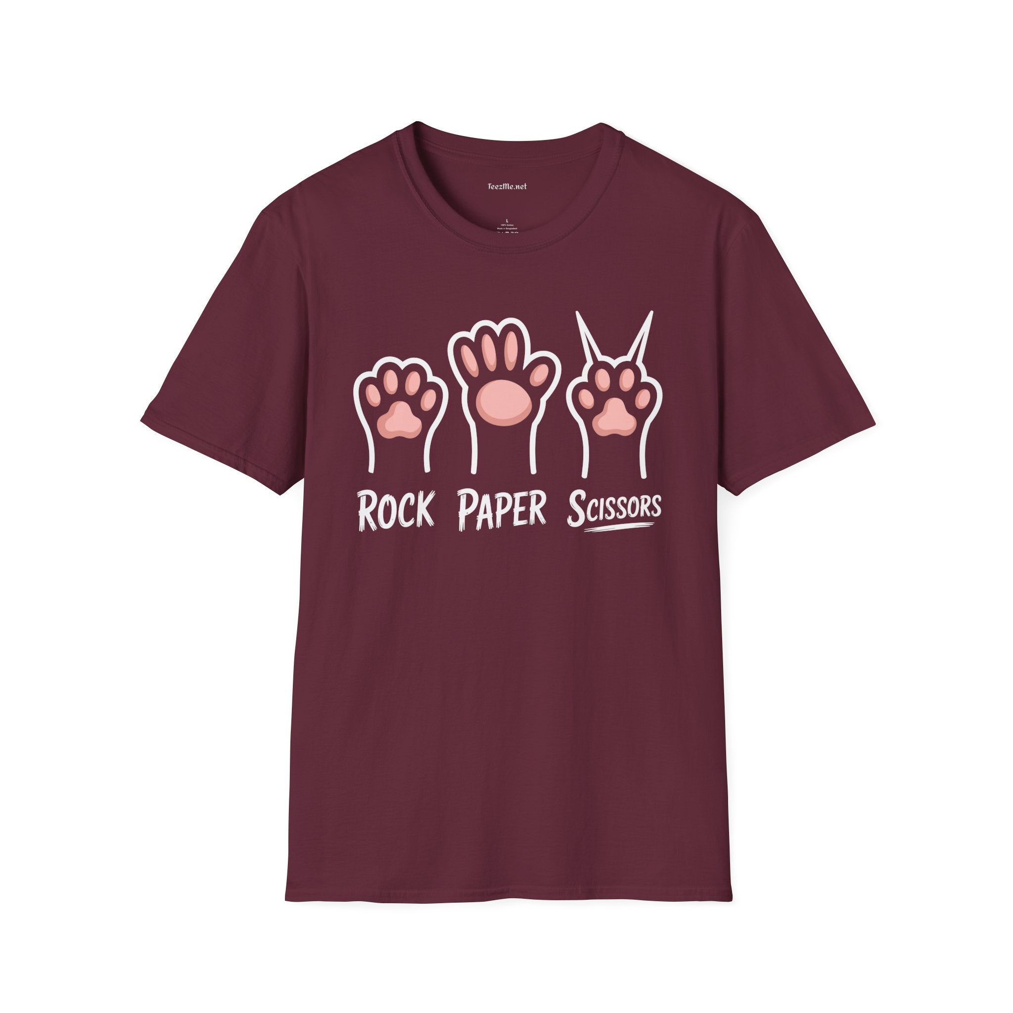 Rock Paper Scissors Cat Unisex Softstyle T-Shirt 100% Cotton Graphic