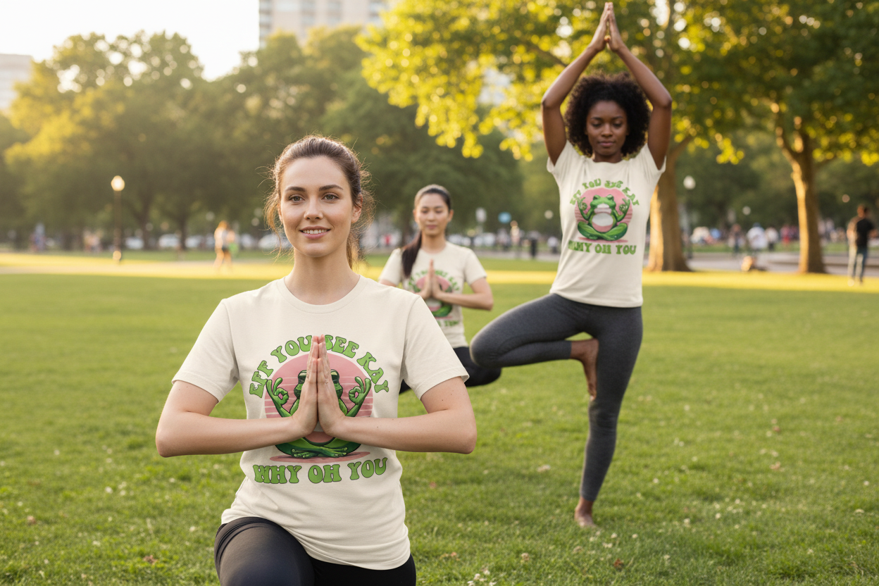 Meditating Yoga Frog Tee - "Eff You See Kay Why Oh You" Graphic Shirt