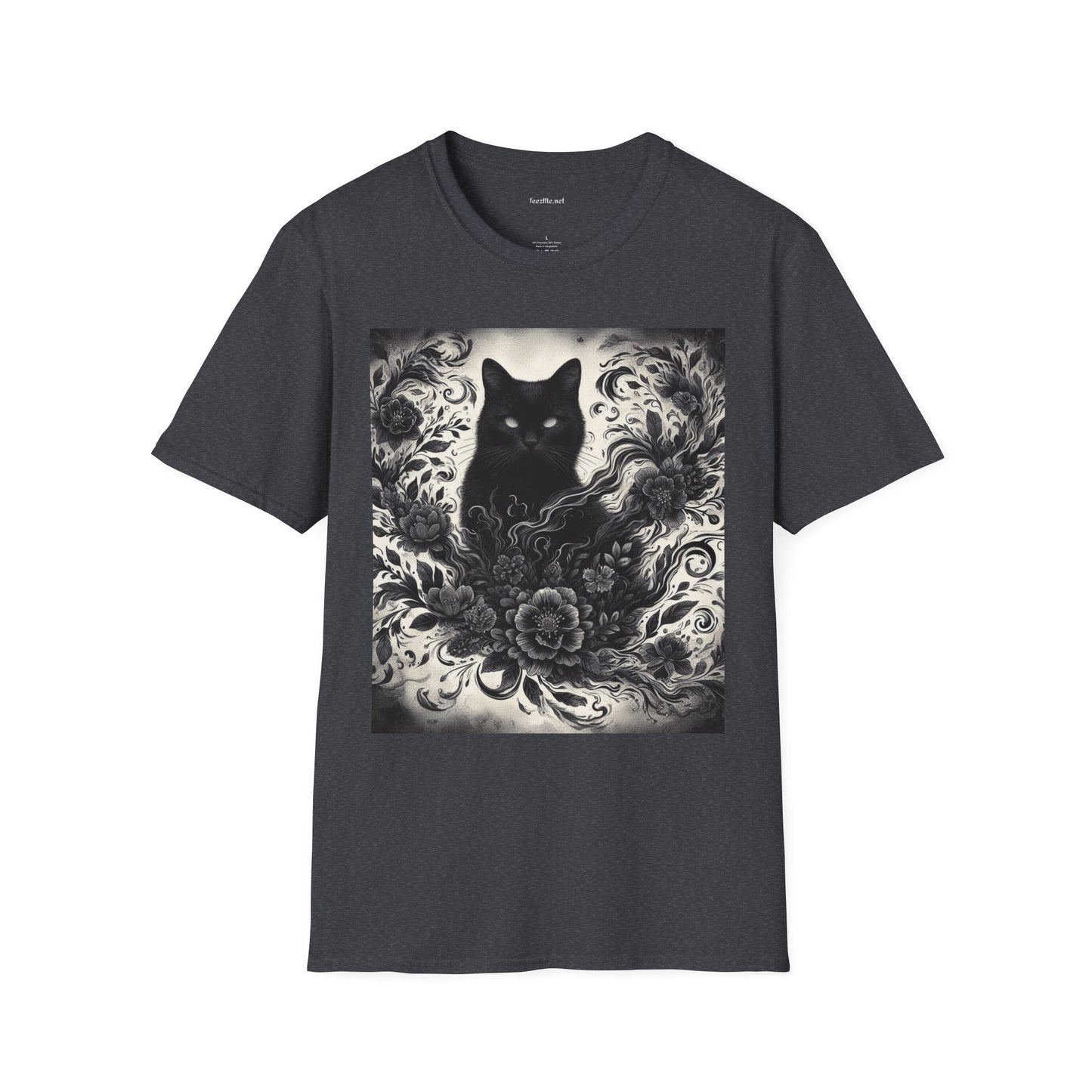 Black Cat Floral -Shirt 100% Cotton Graphic