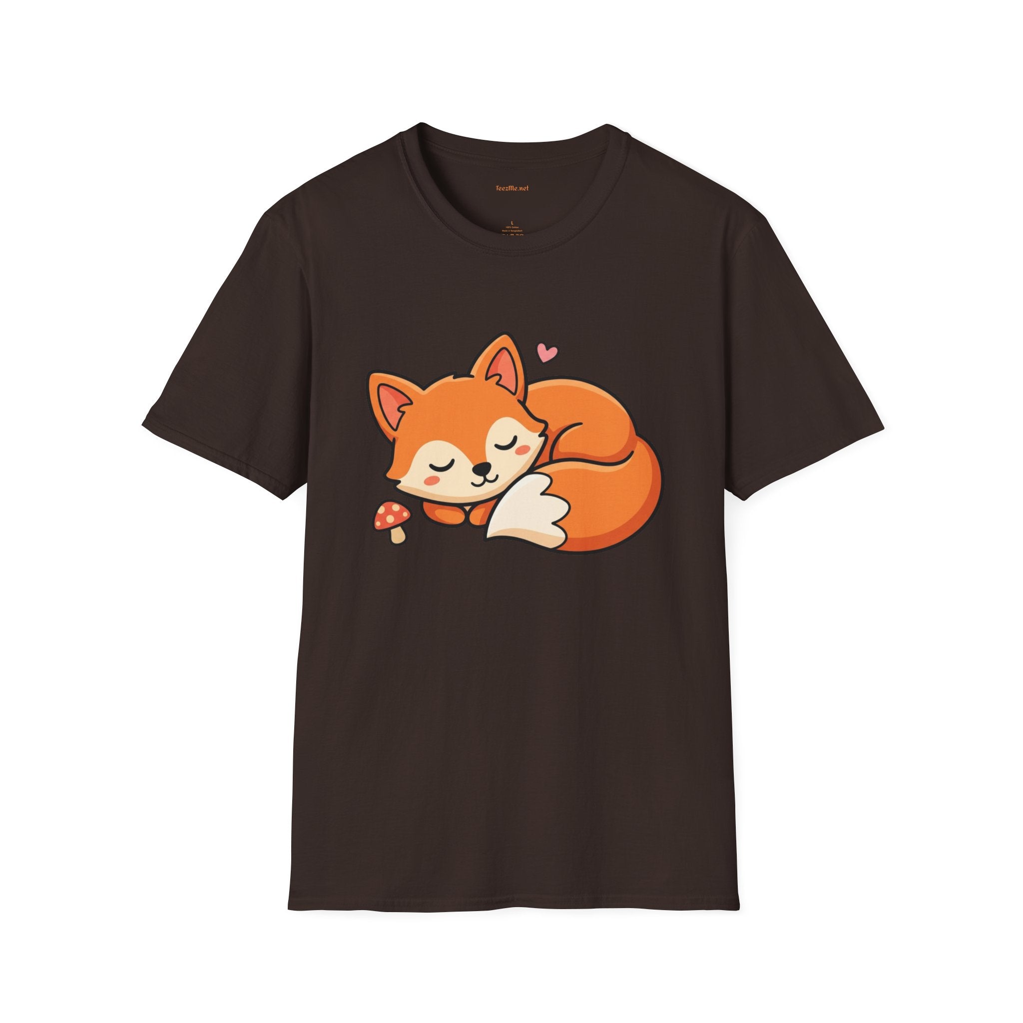 Sleeping Fox with Mushrrom Unisex Softstyle T-Shirt 100% Cotton Graphic