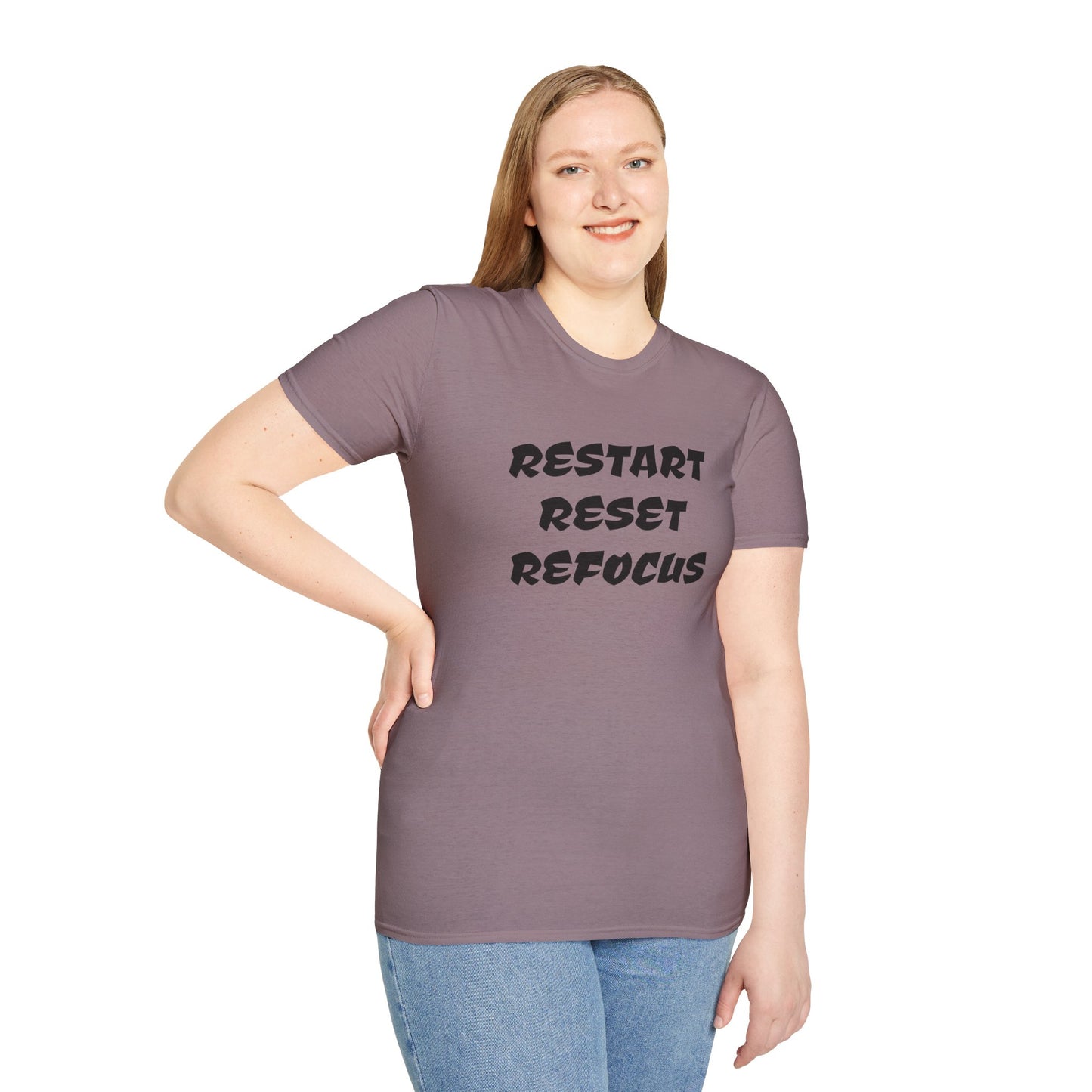 RESTART RESET REFOCUS - Unisex Softstyle T-Shirt 100% Cotton Graphic