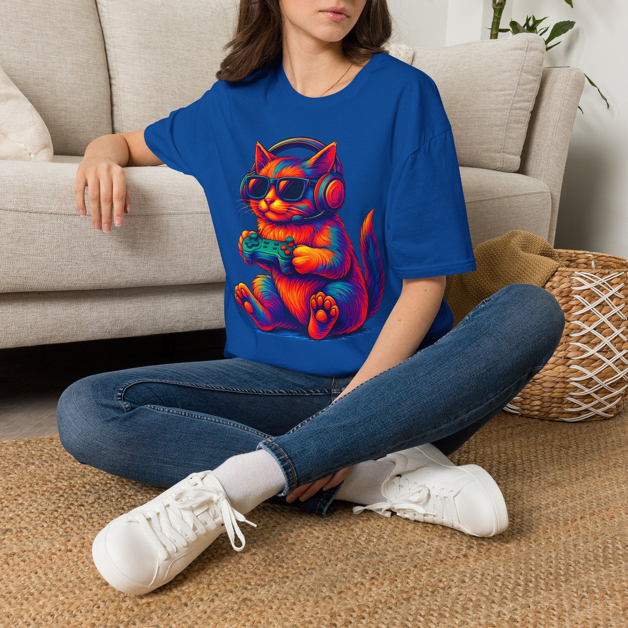 Cat Gamer Video Unisex Softstyle T-Shirt 100% Cotton Graphic