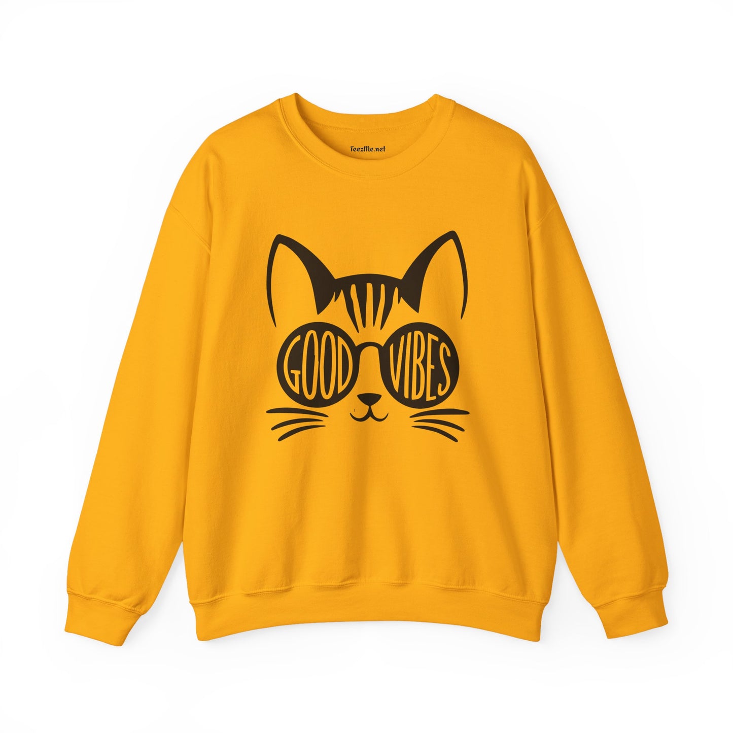Good Vibes Cat Glasses  Unisex Heavy Blend™ Crewneck Sweatshirt Inspirational
