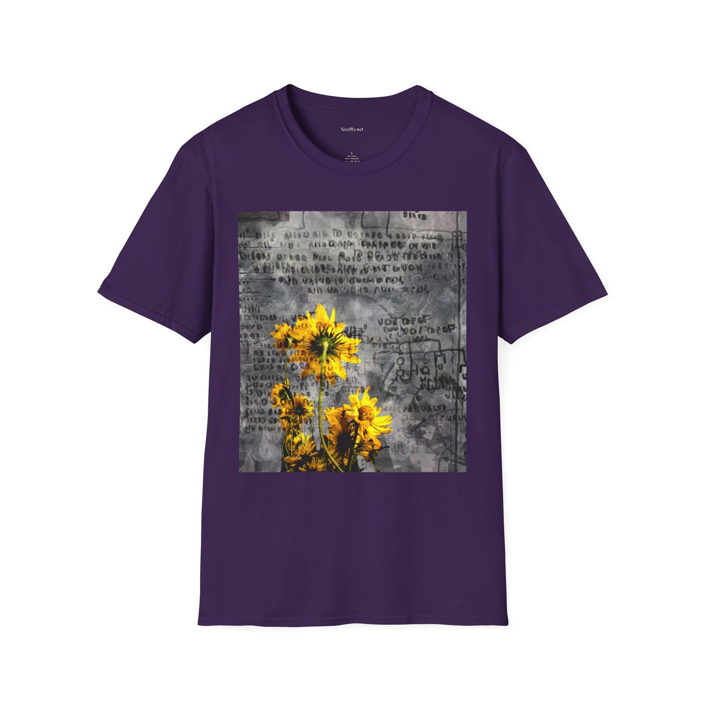 Yellow flowers with ancient symbols - Unisex Softstyle T-Shirt 100% Cotton Graphic