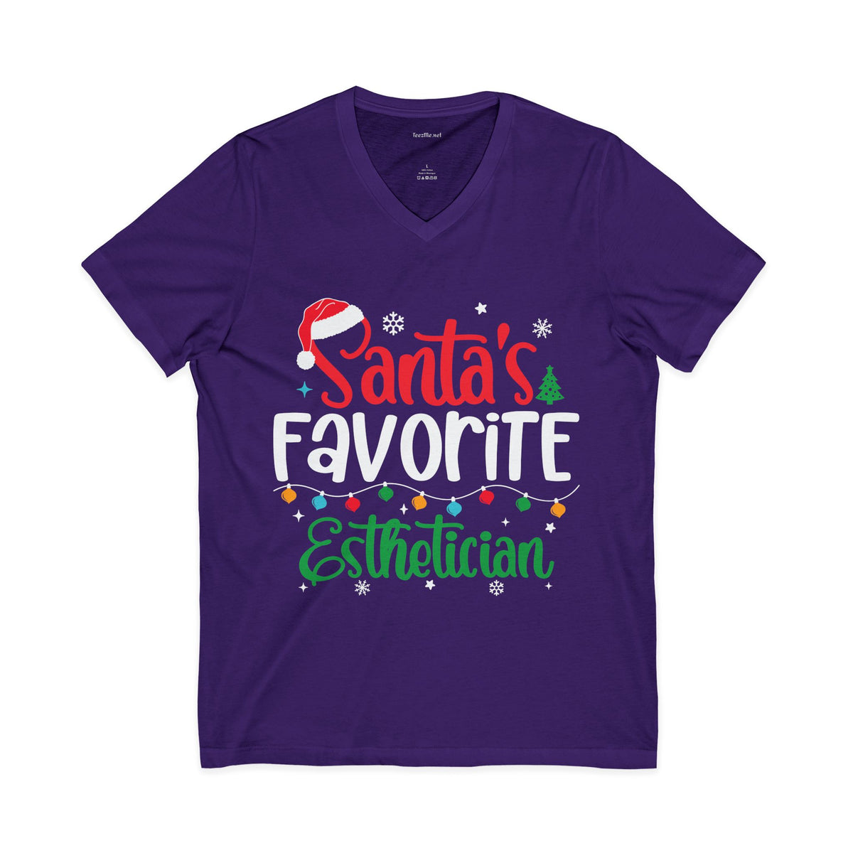 Santa’s Favorite Esthetician V-Neck Tee — Christmas Esthetician Gift
