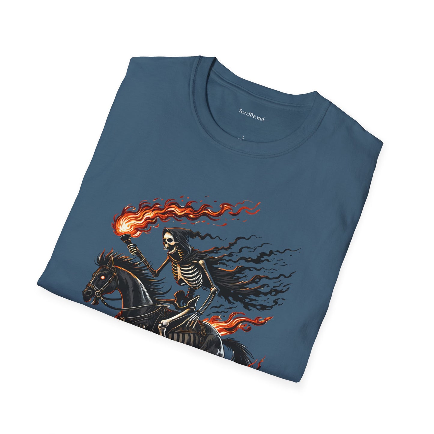 Skeleton Horse with Flame Unisex Softstyle T-Shirt 100% Cotton Graphic