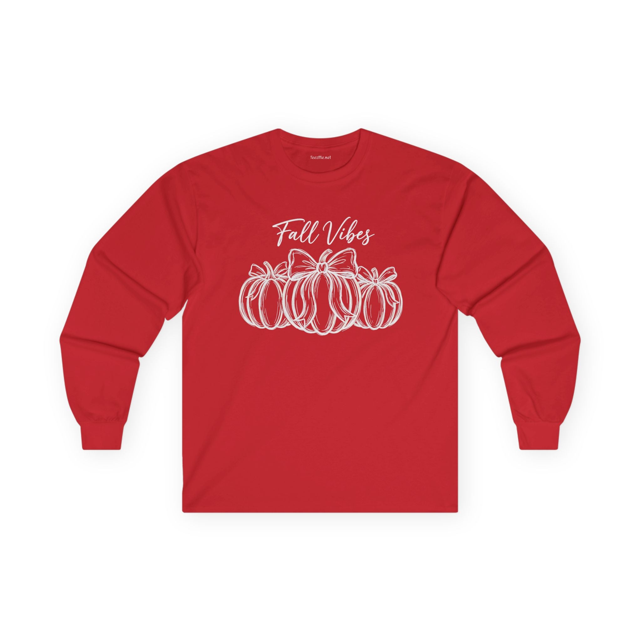 Fall Vibes Long Sleeve Tee — White Pumpkin Graphic