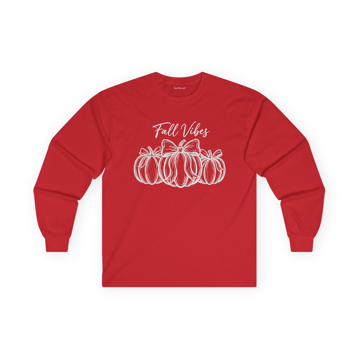 Fall Vibes Long Sleeve Tee — White Pumpkin Graphic