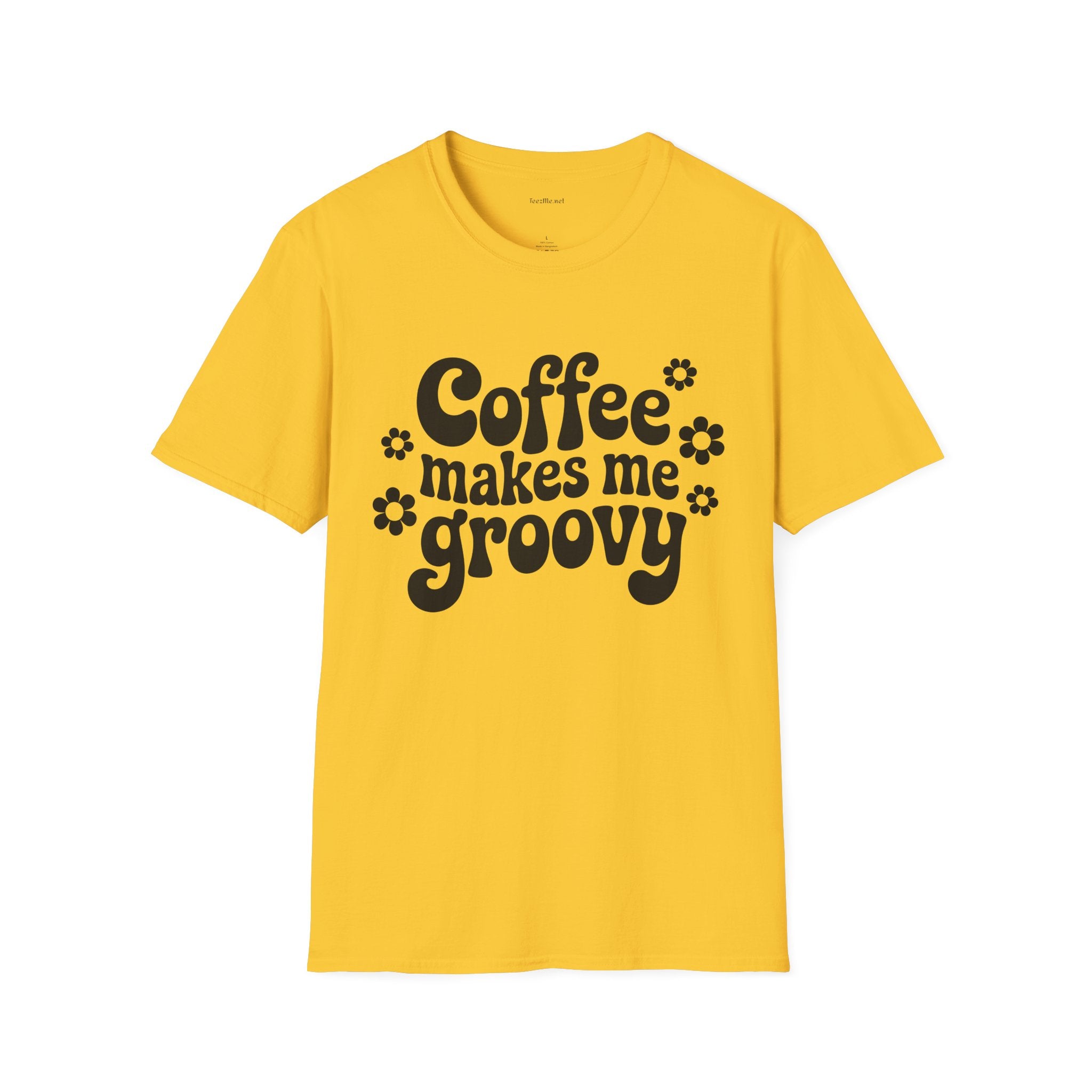 Groovy Coffee T-Shirt — “Coffee Makes Me Groovy” Retro Floral Tee