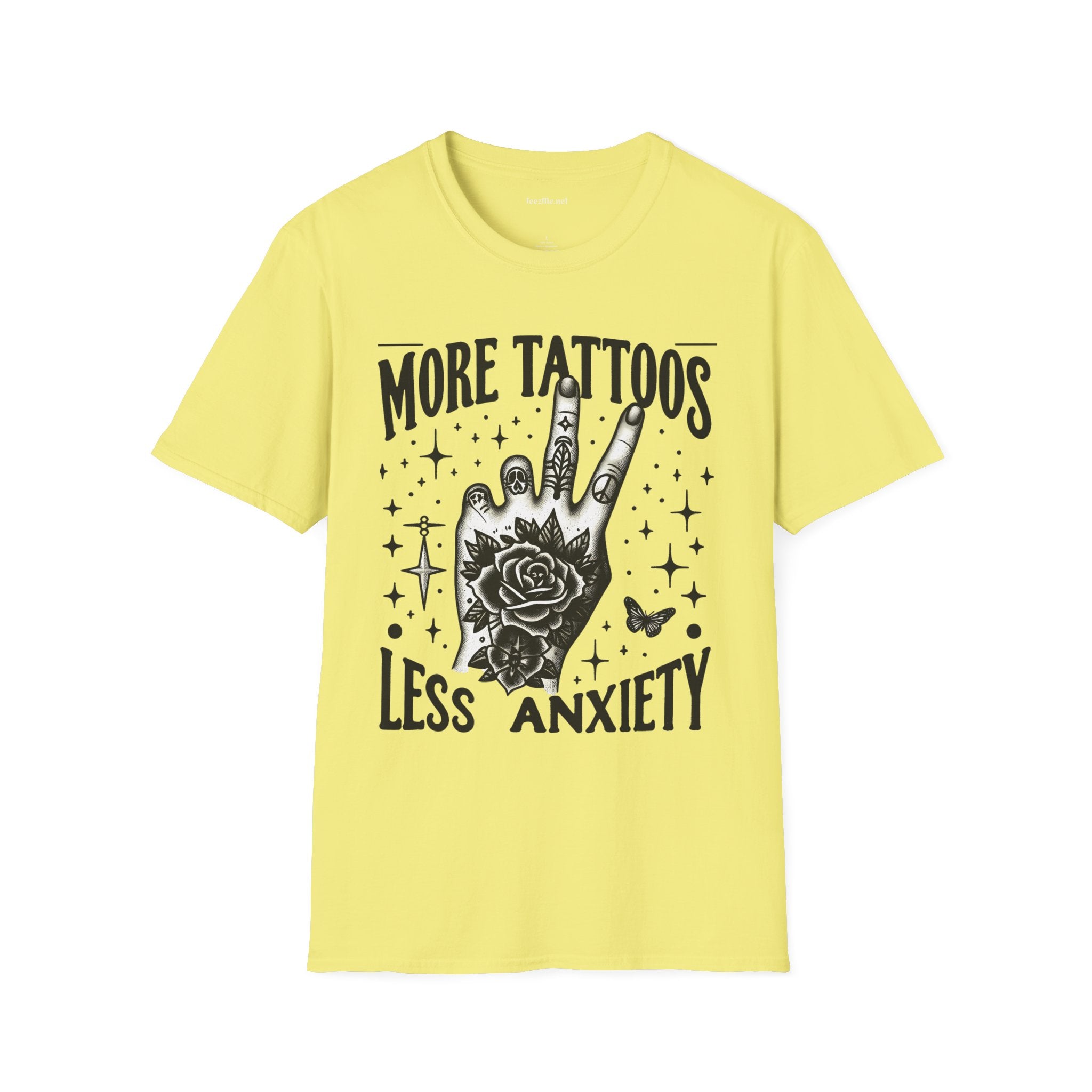 More Tattoos Less Anxiety Unisex Soft Style T-Shirt 100% Cotton Graphic