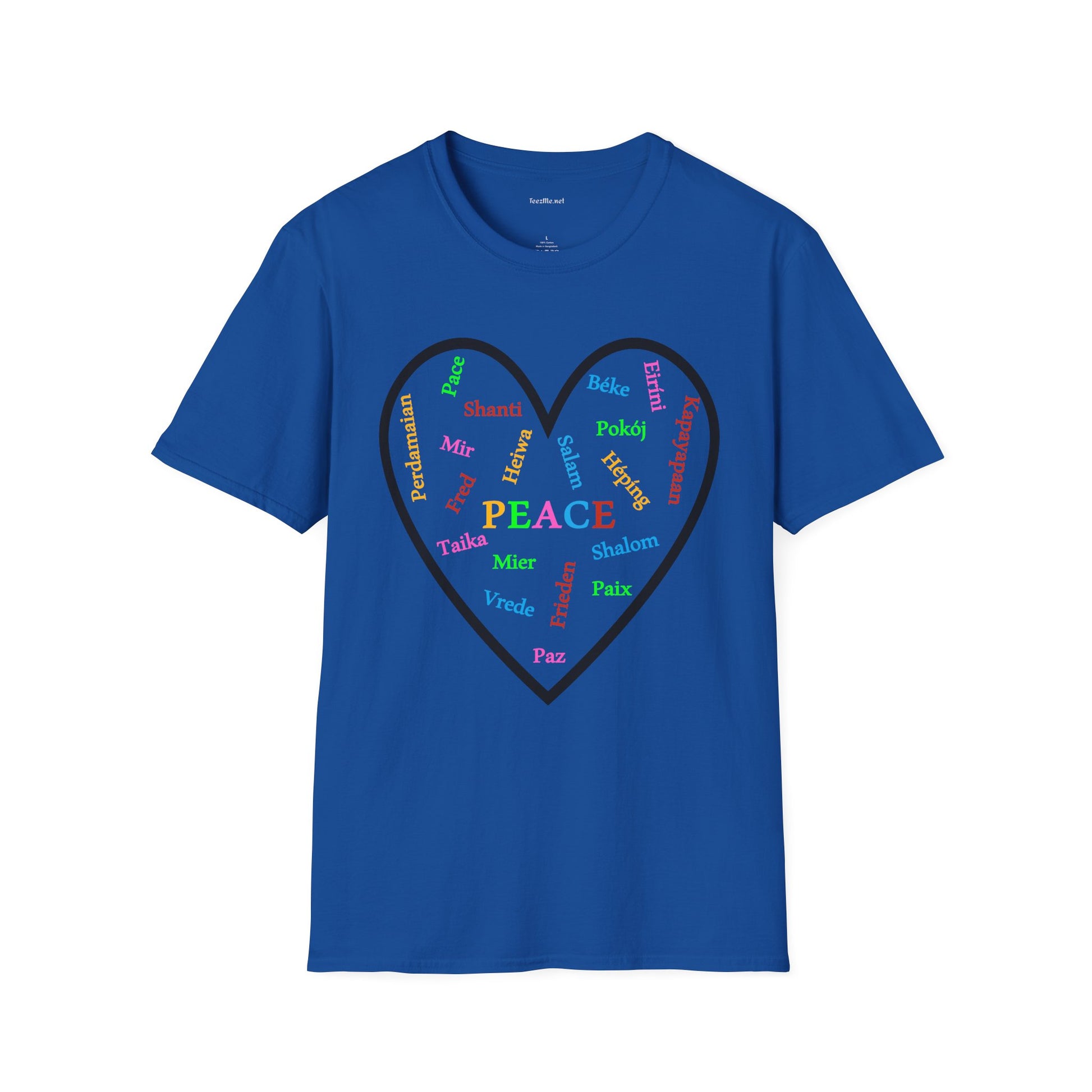 Peace in Multiple Languages Unisex Softstyle T-Shirt 100% Cotton Graphic