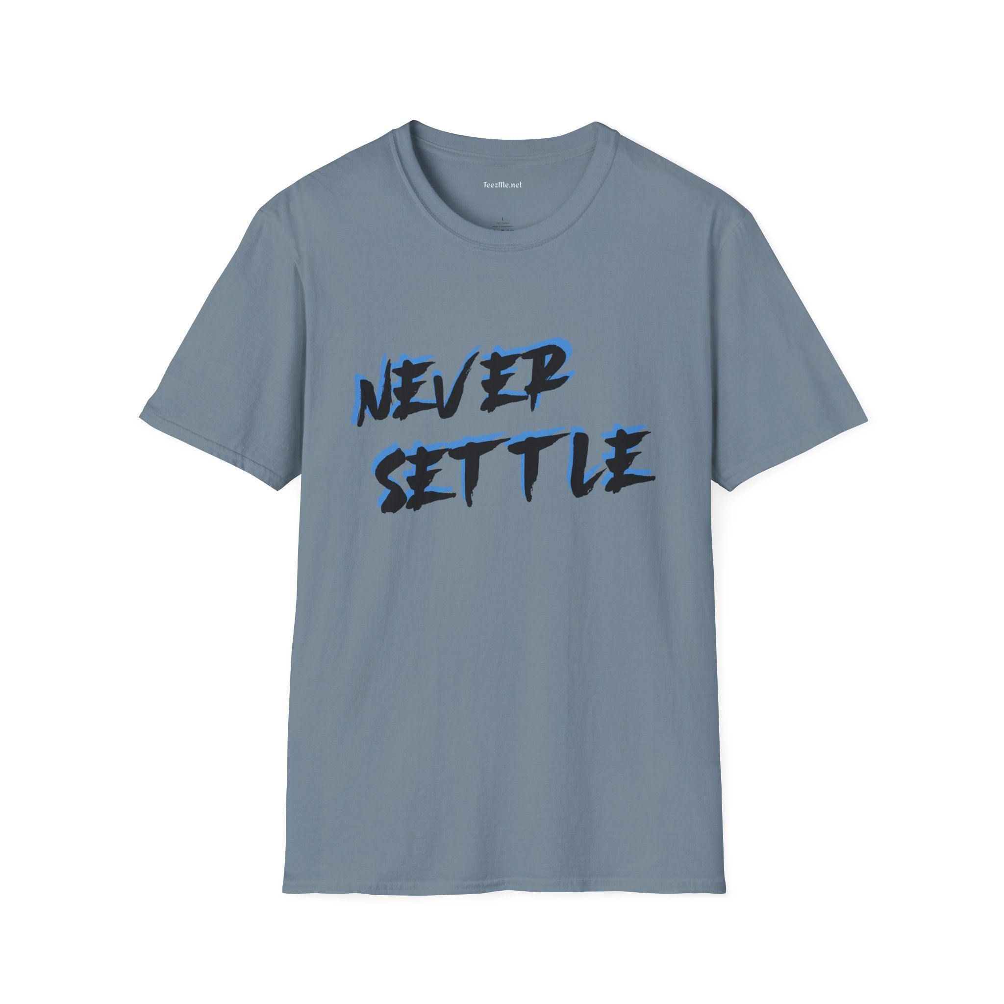 Never Settle (blue) Unisex Softstyle T-Shirt 100% Cotton