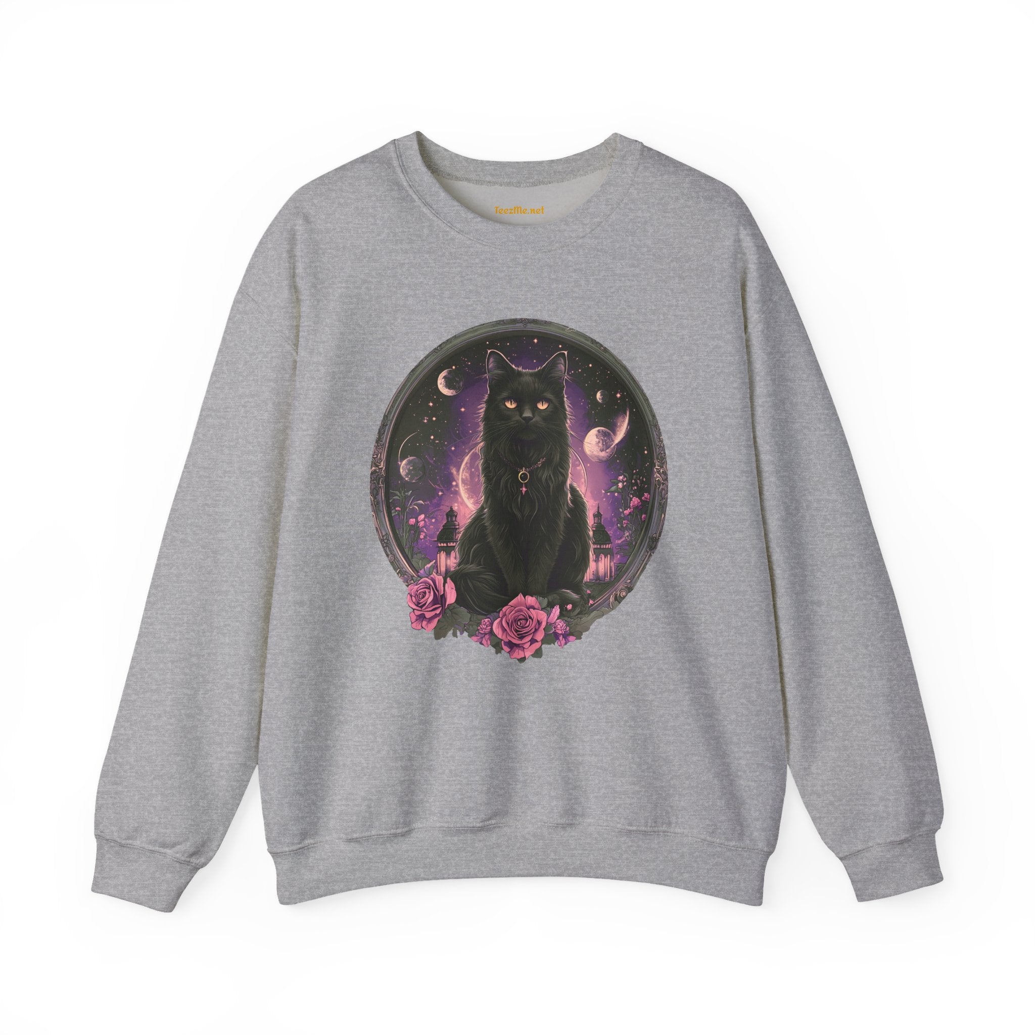 Moon Witchy Black Cat Unisex Heavy Bend™ Crewneck Sweatshirt Graphic