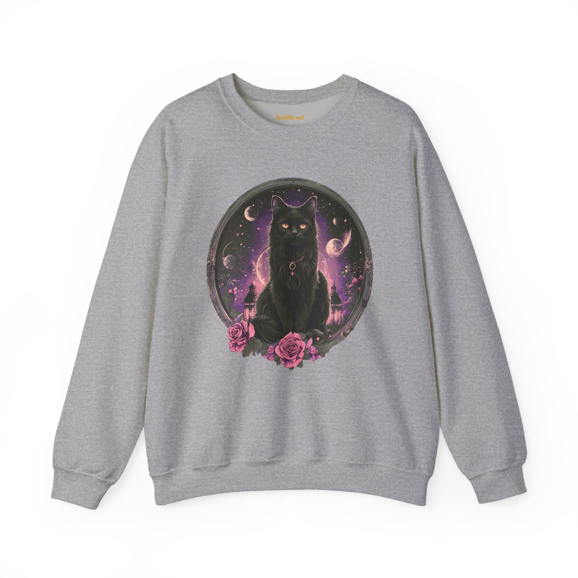 Moon Witchy Black Cat Unisex Heavy Bend™ Crewneck Sweatshirt Graphic