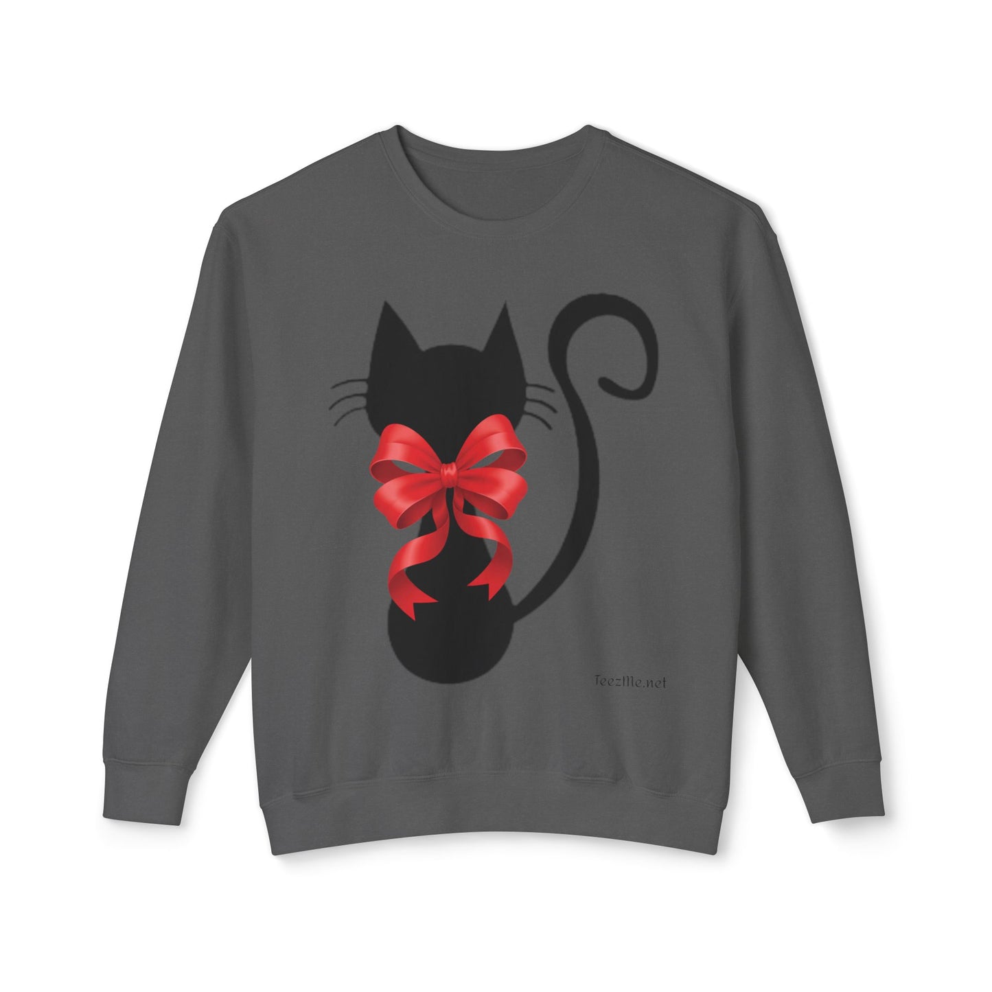 Cat with Red Bow 01 Unisex Lightweight Crewneck Sweatshirt