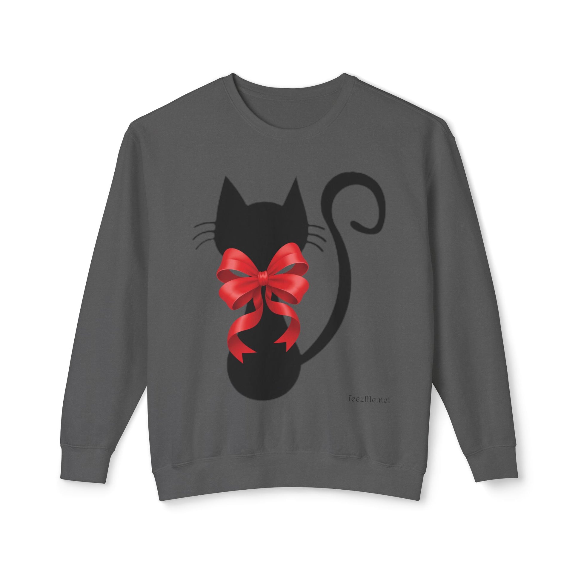 Cat with Red Bow 01 Unisex Lightweight Crewneck Sweatshirt