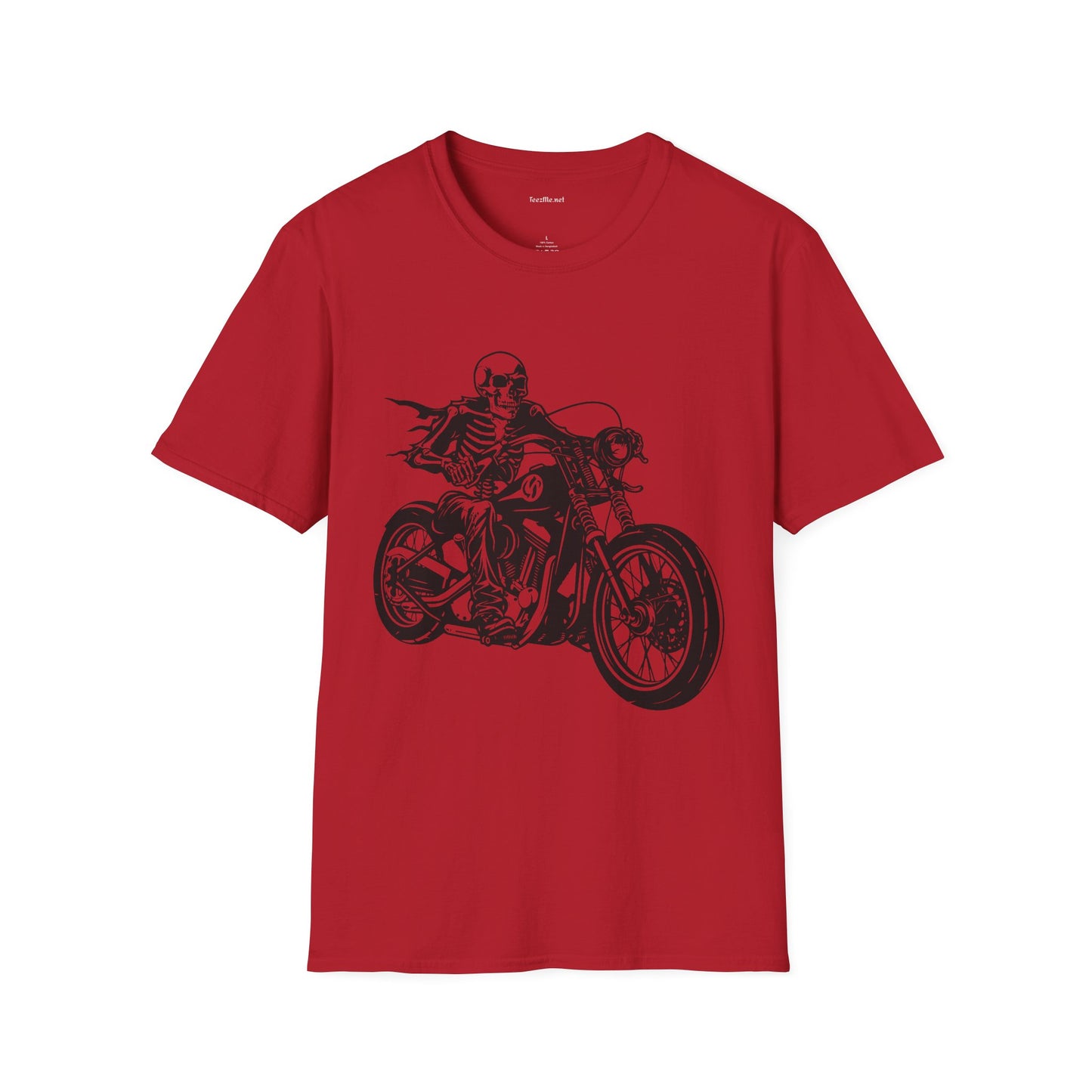 Skeleton Riding a Motorcycle Unisex Softstyle T-Shirt 100% Cotton Graphic