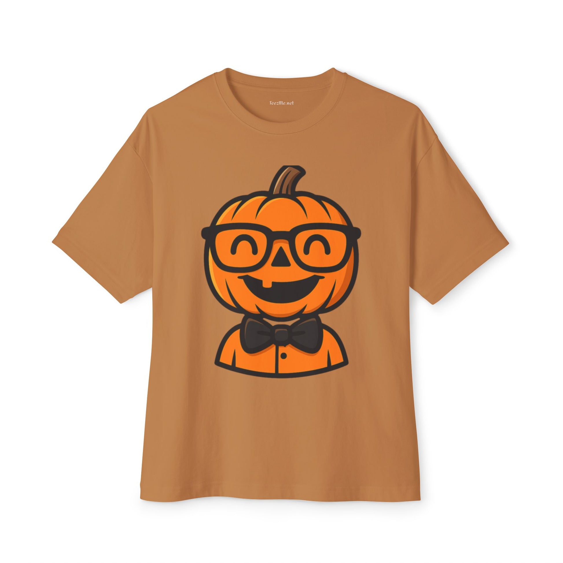 Geeky Pumpkin Halloween Tee — Jack-O'-Lantern with Glasses & Bow Tie