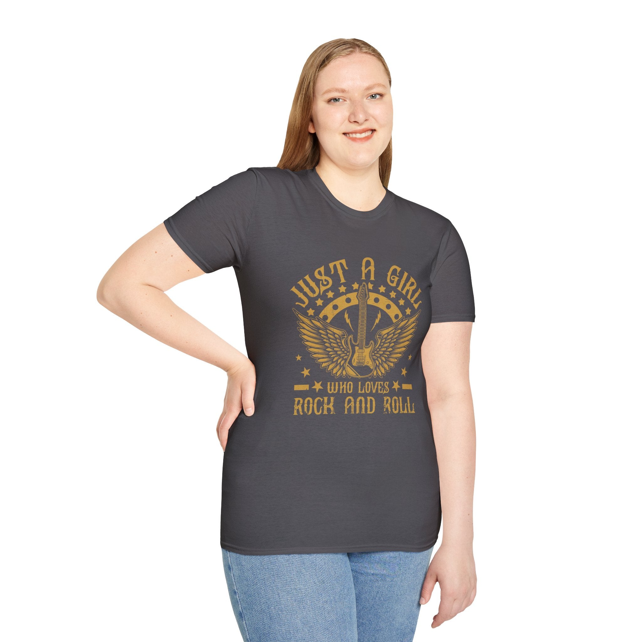 Just a Girl Who Loves Rock N Roll - Unisex Softstyle T-Shirt 100% Cotton Graphic