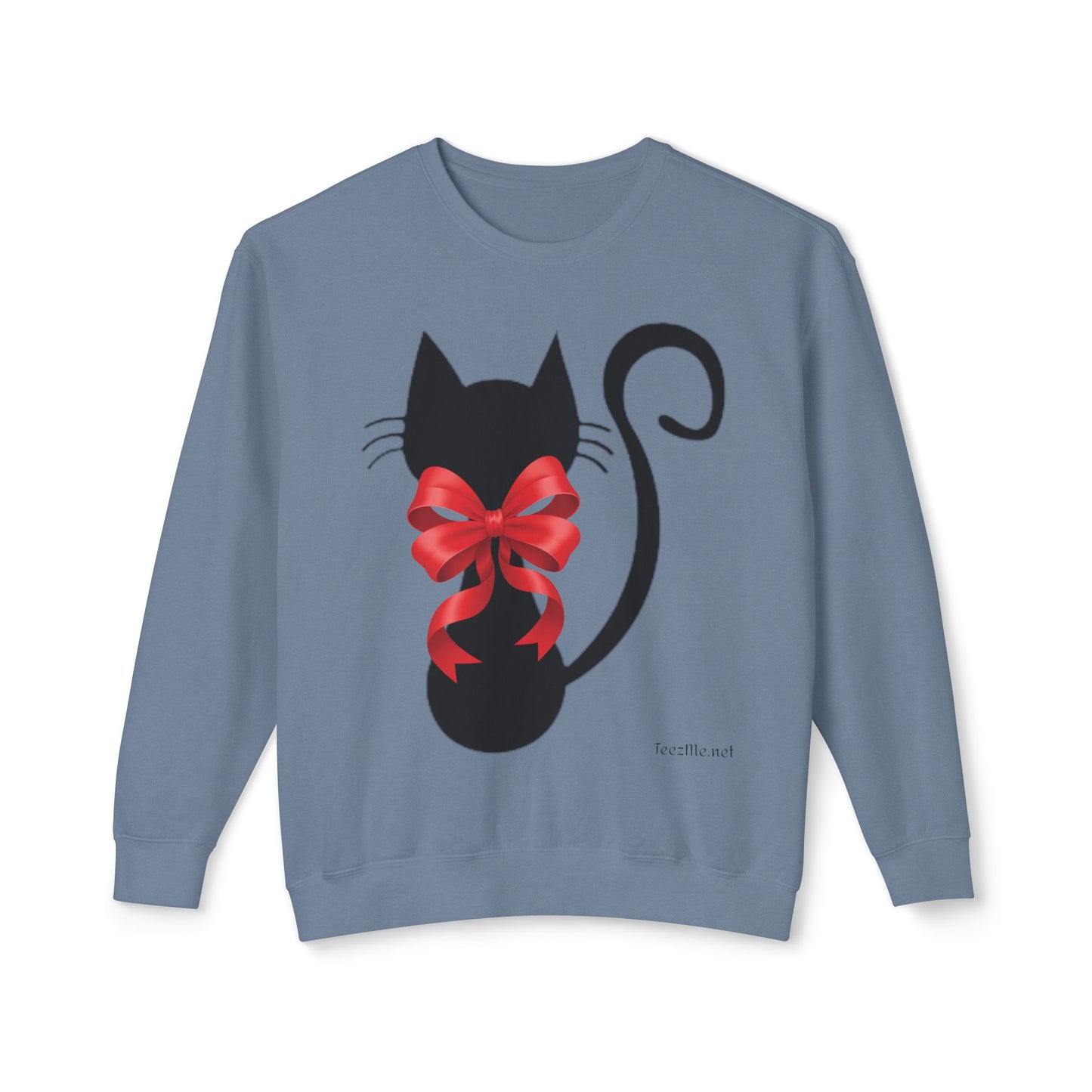 Cat with Red Bow 01 Unisex Lightweight Crewneck Sweatshirt