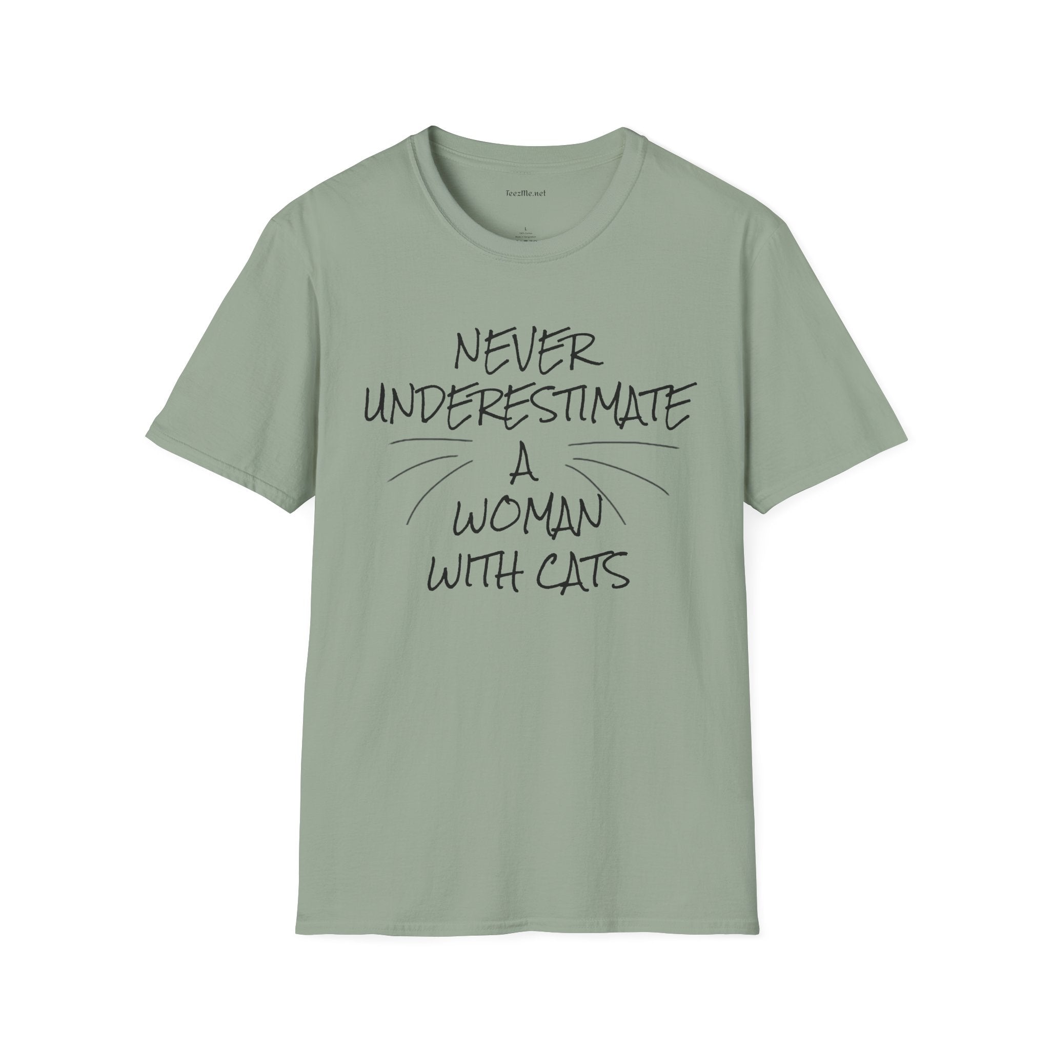 Never Underestimate a Woman with Cats - Unisex Softstyle T-Shirt 100% Cotton Graphic