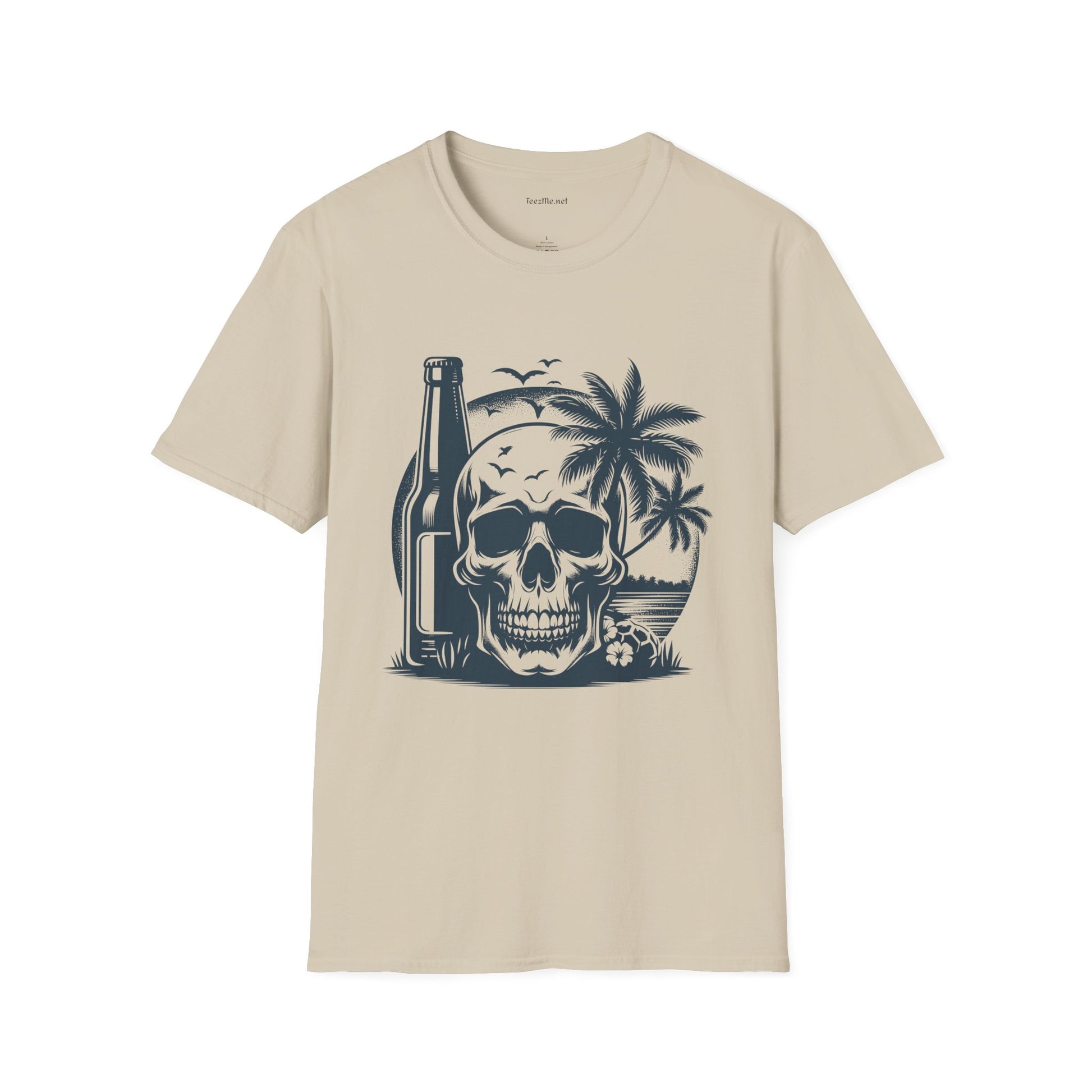 Skull with Beer 02 Unisex Softstyle T-Shirt 100% Cotton