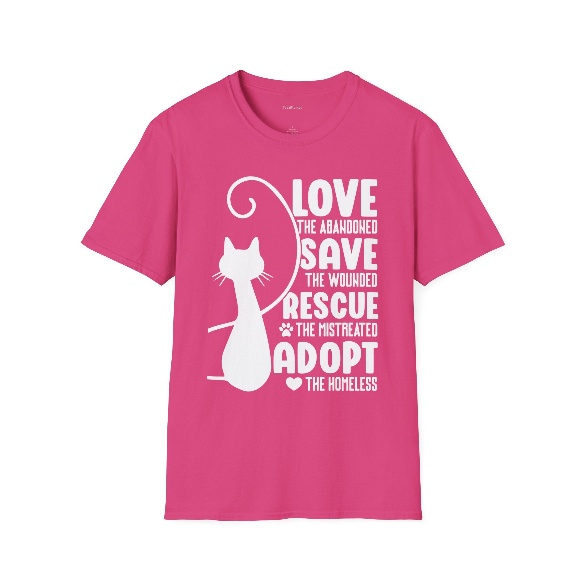 Cat Rescue T-Shirt — "Love the Abandoned, Save the Wounded" Adoption Tee
