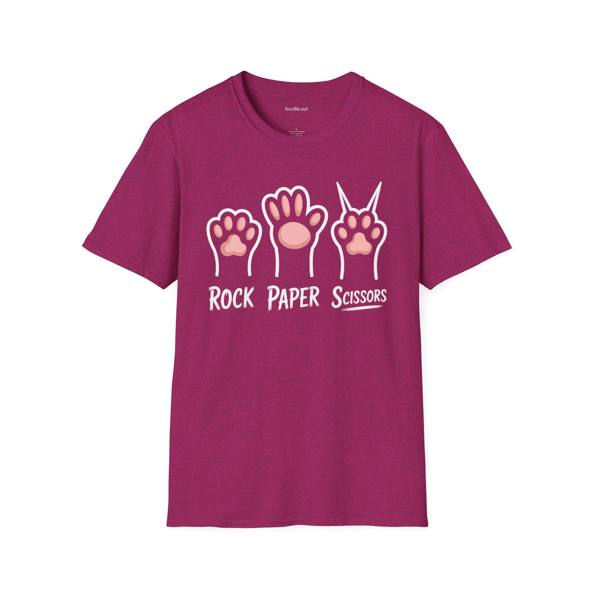 Rock Paper Scissors Cat Unisex Softstyle T-Shirt 100% Cotton Graphic
