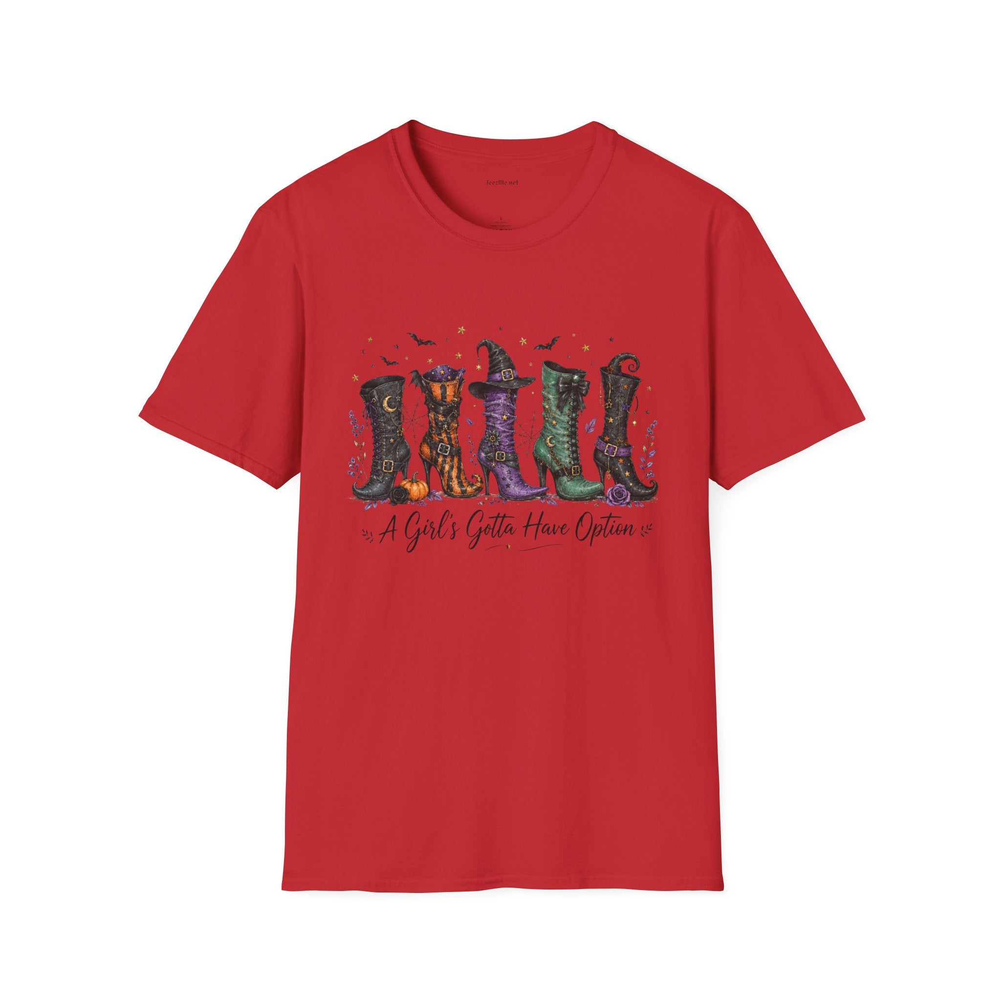 Halloween Witch Boots T-Shirt — "A Girl's Gotta Have Options" Graphic Tee