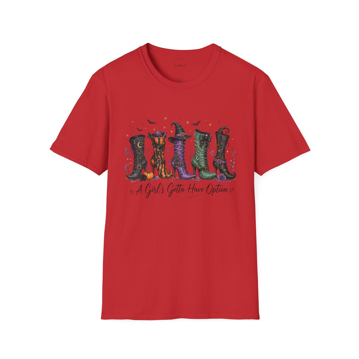 Halloween Witch Boots T-Shirt — "A Girl's Gotta Have Options" Graphic Tee