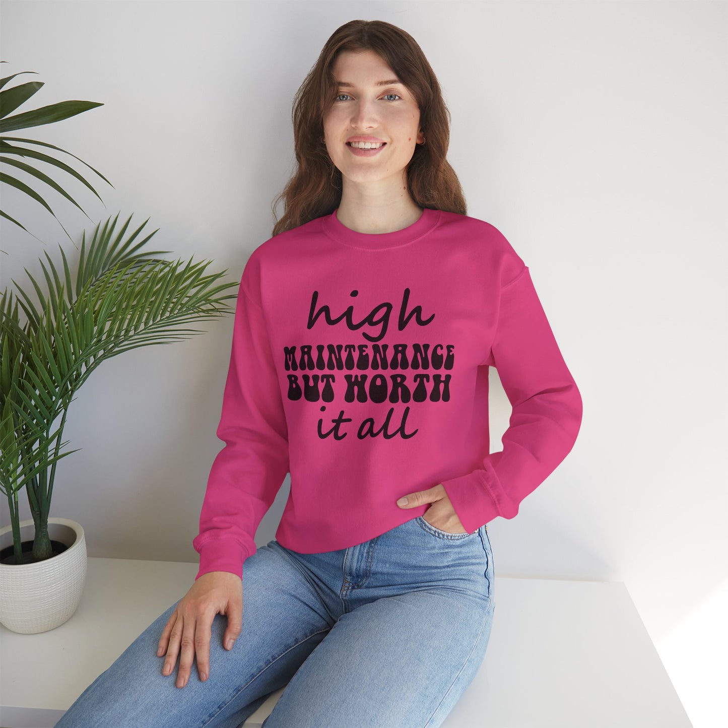 High Maintenance Worth It 01 Unisex Heavy Blend™ Crewneck Sweatshirt Graphic