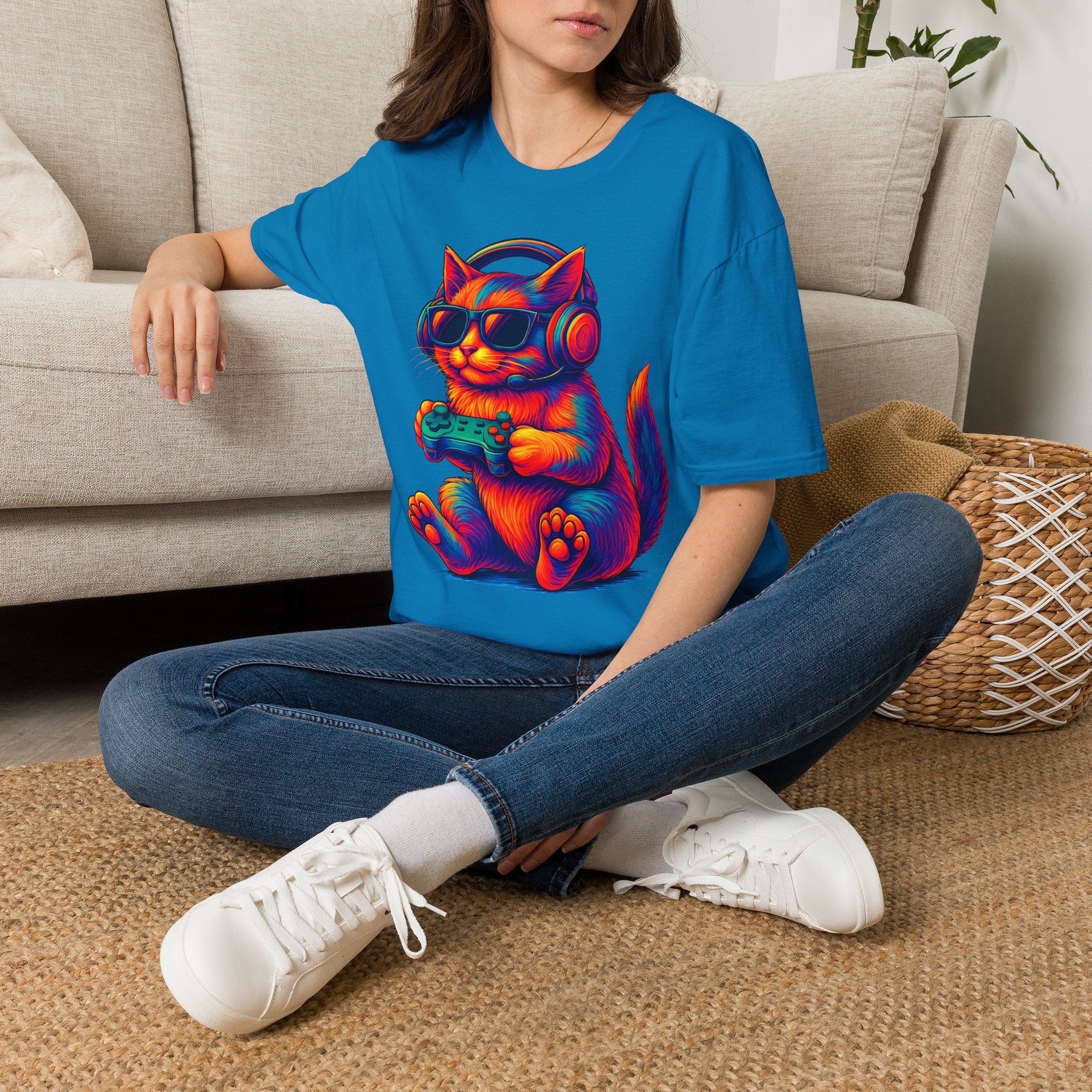 Cat Gamer Video Unisex Softstyle T-Shirt 100% Cotton Graphic