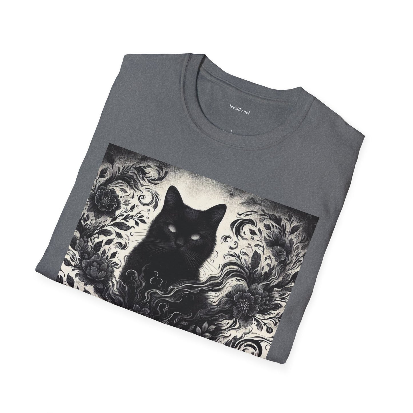 Black Cat Floral -Shirt 100% Cotton Graphic
