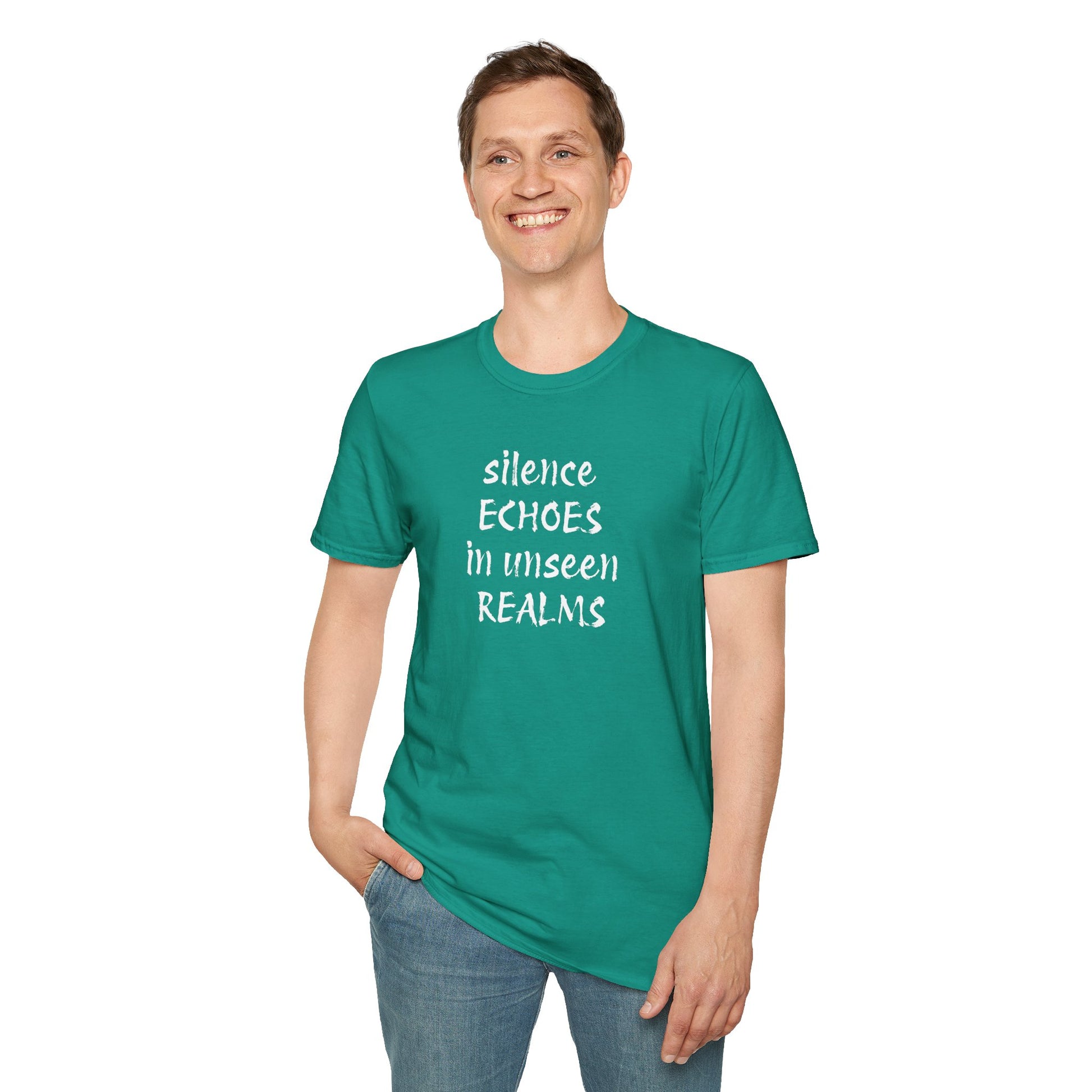 Silence Echoes in Unseen Realms - Unisex Softstyle T-Shirt 100% Cotton Graphic