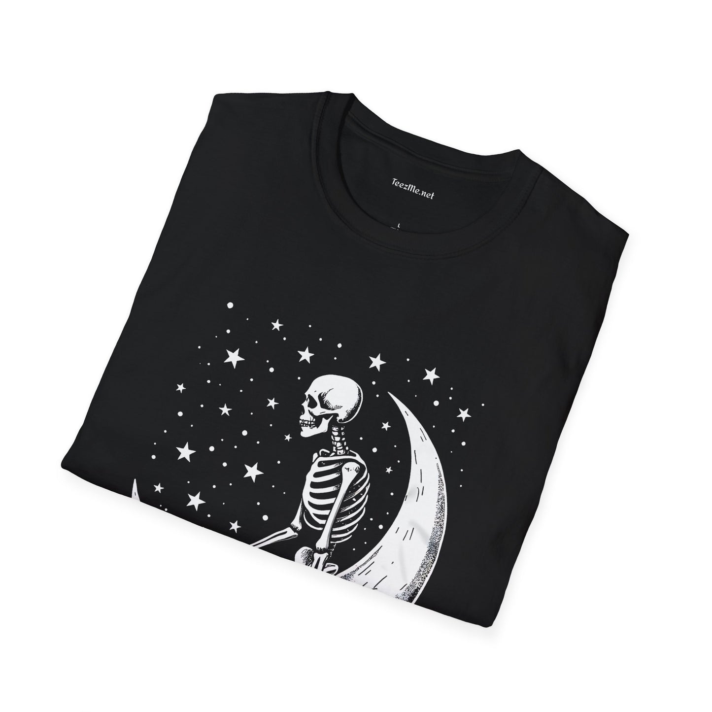 Skeleton on Moon - Unisex Softstyle T-Shirt 100% Cotton Graphic
