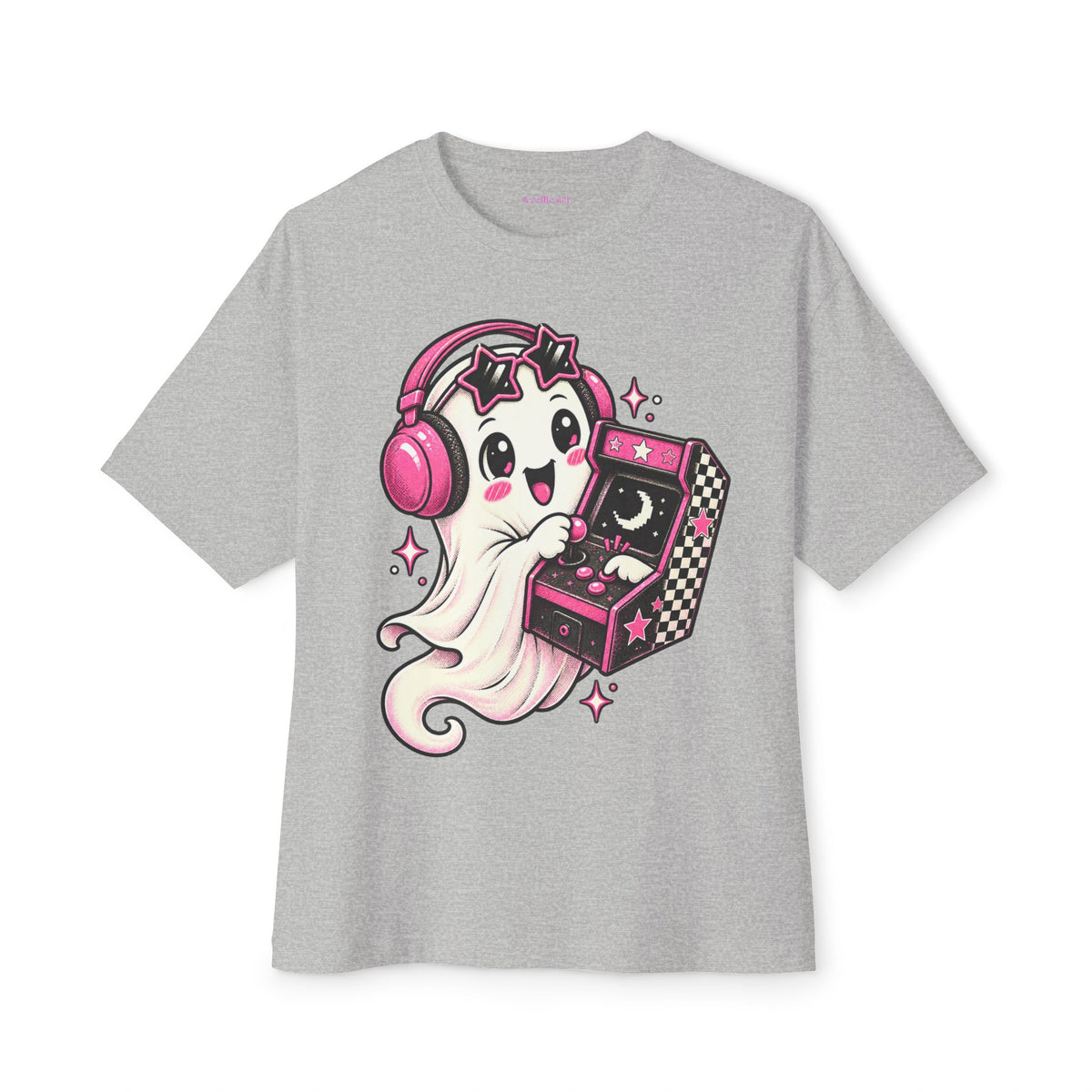 Cute Ghost Arcade Tee — Kawaii Pink Gaming Shirt