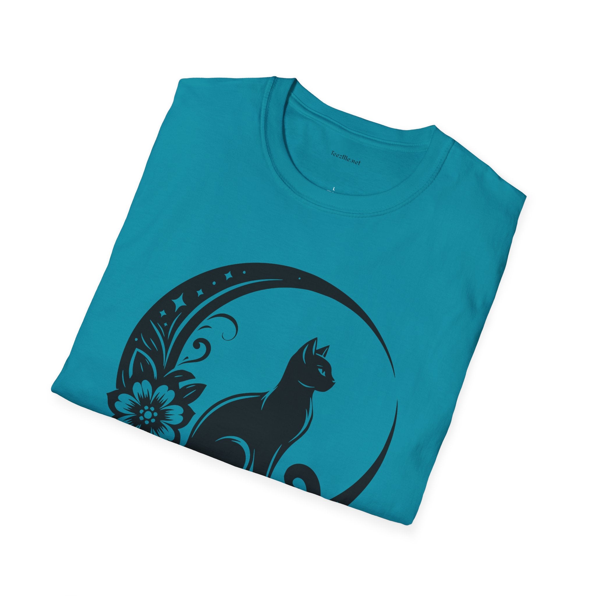 Crescent Moon Cat - Unisex Softstyle T-Shirt 100% Cotton Graphic
