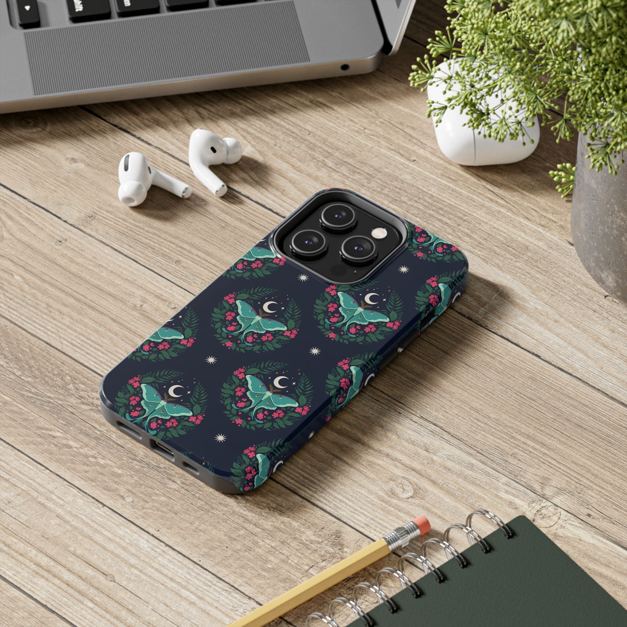 Moon Moth Tough Phone Case — Botanical Nightscape Protective Cover