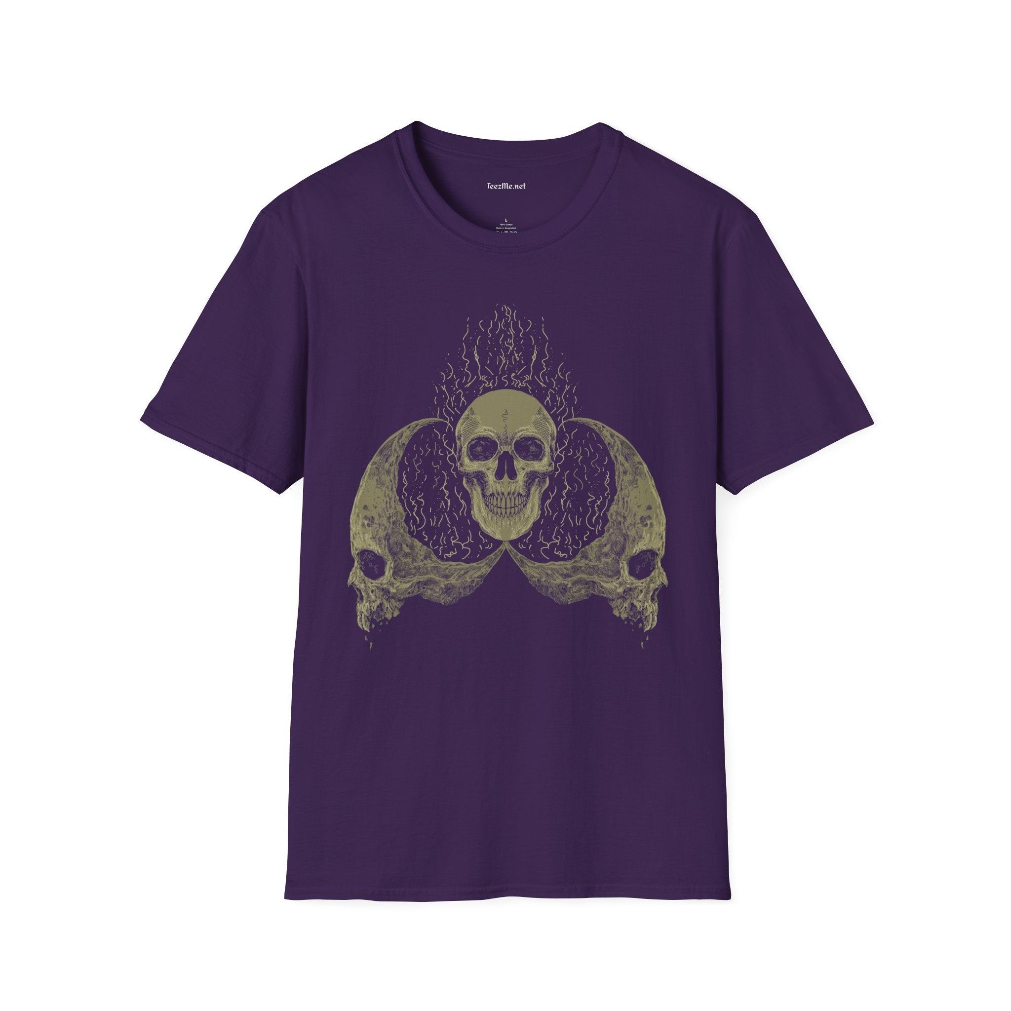 Skull Head Moon Fire Unisex Softstyle T-Shirt 100% Cotton