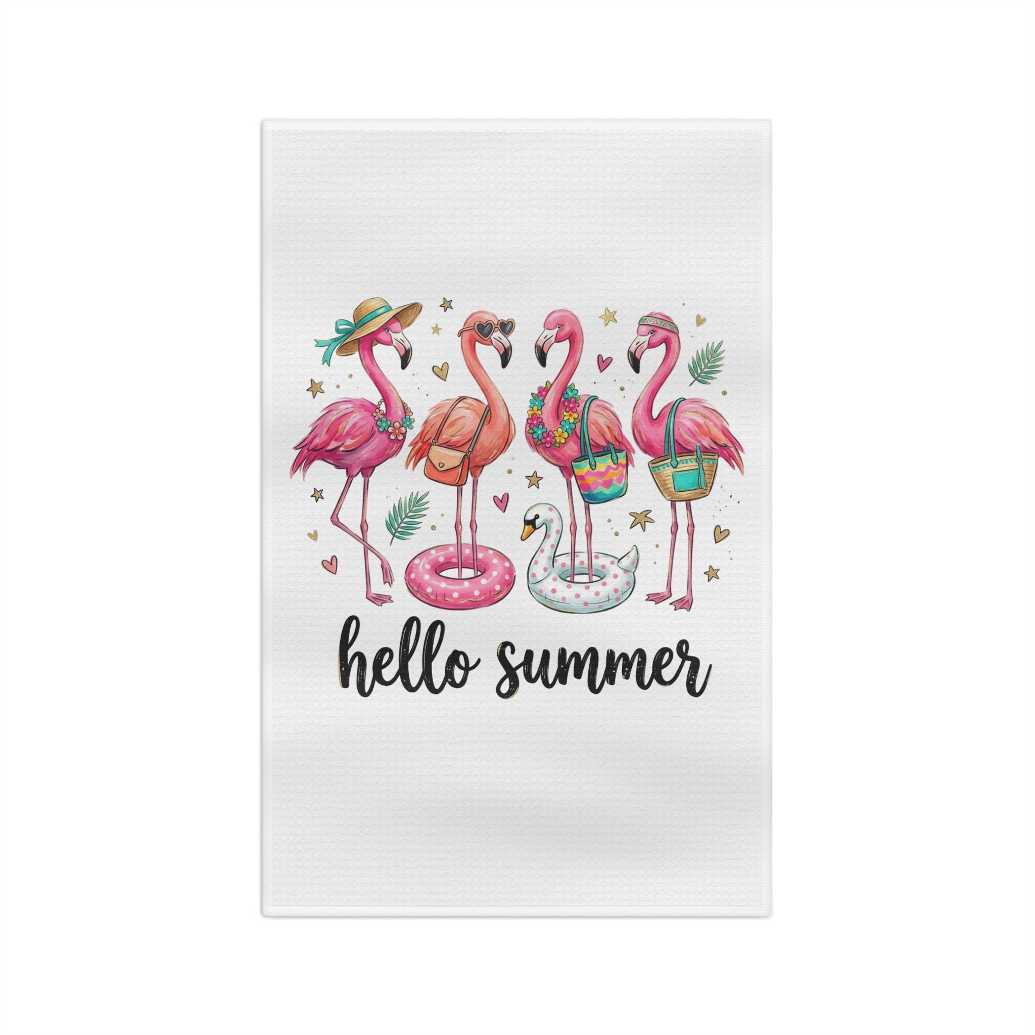 Hello Summer Flamingo Girls Microfiber Tea Towel — Cute Tropical Kitchen Towel